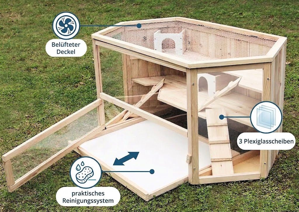 BruKa Kleintierkäfig VILLA Nagerkäfig Holz Hamsterkäfig Stall Meerschweinchen Käfig