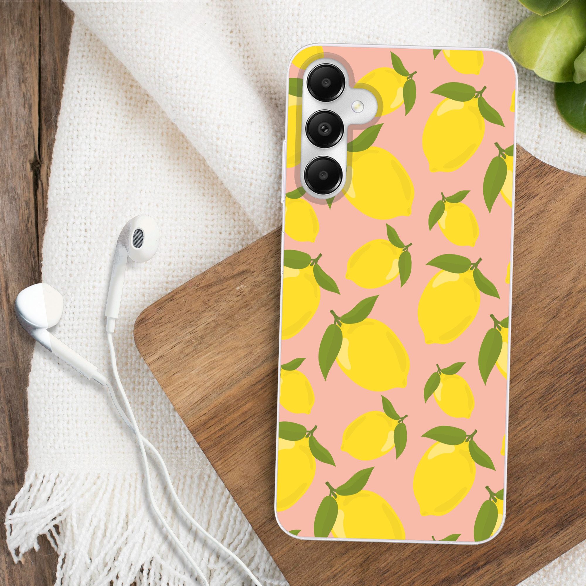 MuchoWow Handyhülle für Samsung Galaxy A05s Zitronen - Gelb - Rosa - Muster - Obst, Smartphone-Bumper, Print, Handy Schutzhülle Dünn