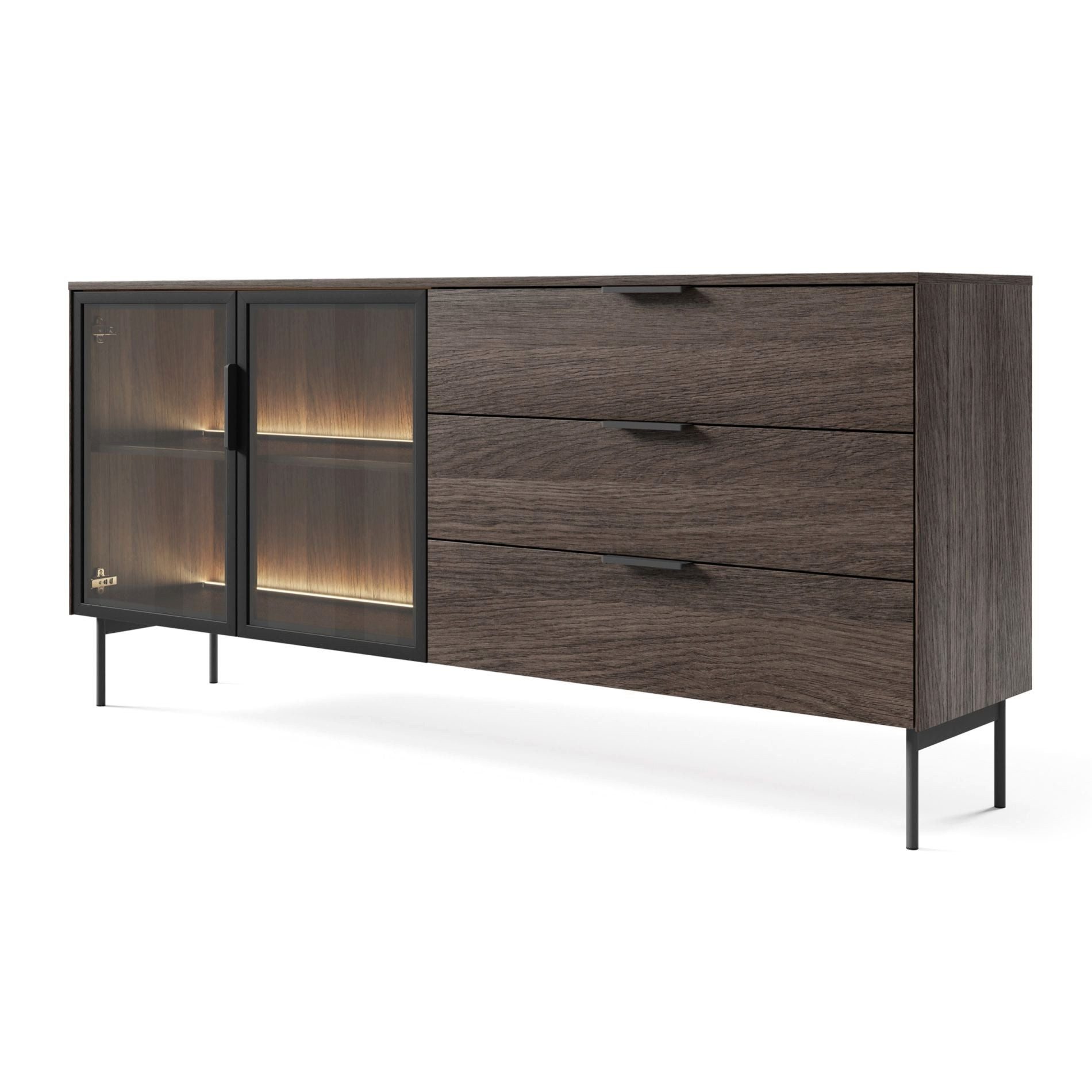 Selsey Sideboard LUMI, Sideboard in Eiche Dunin mit LED – 4-türig oder mit Schubladen