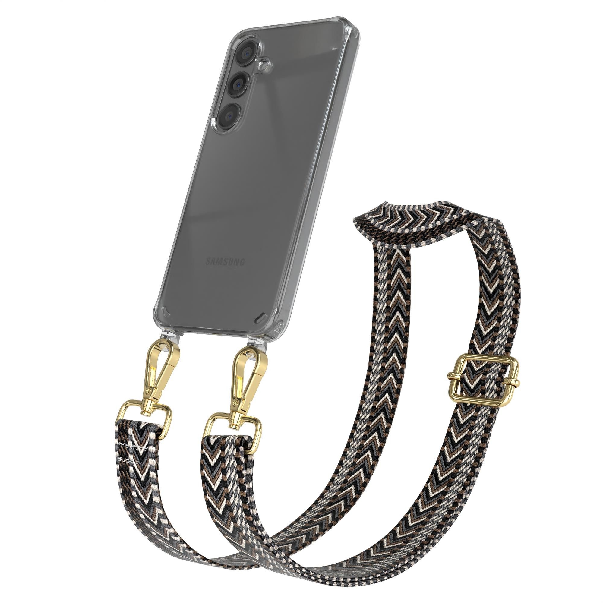 EAZY CASE Handykette Boho Umhängeband für Samsung Galaxy S24 6,2 Zoll, Silicon Handyhülle mit breiter Kette modern Carabiner Necklace Grau