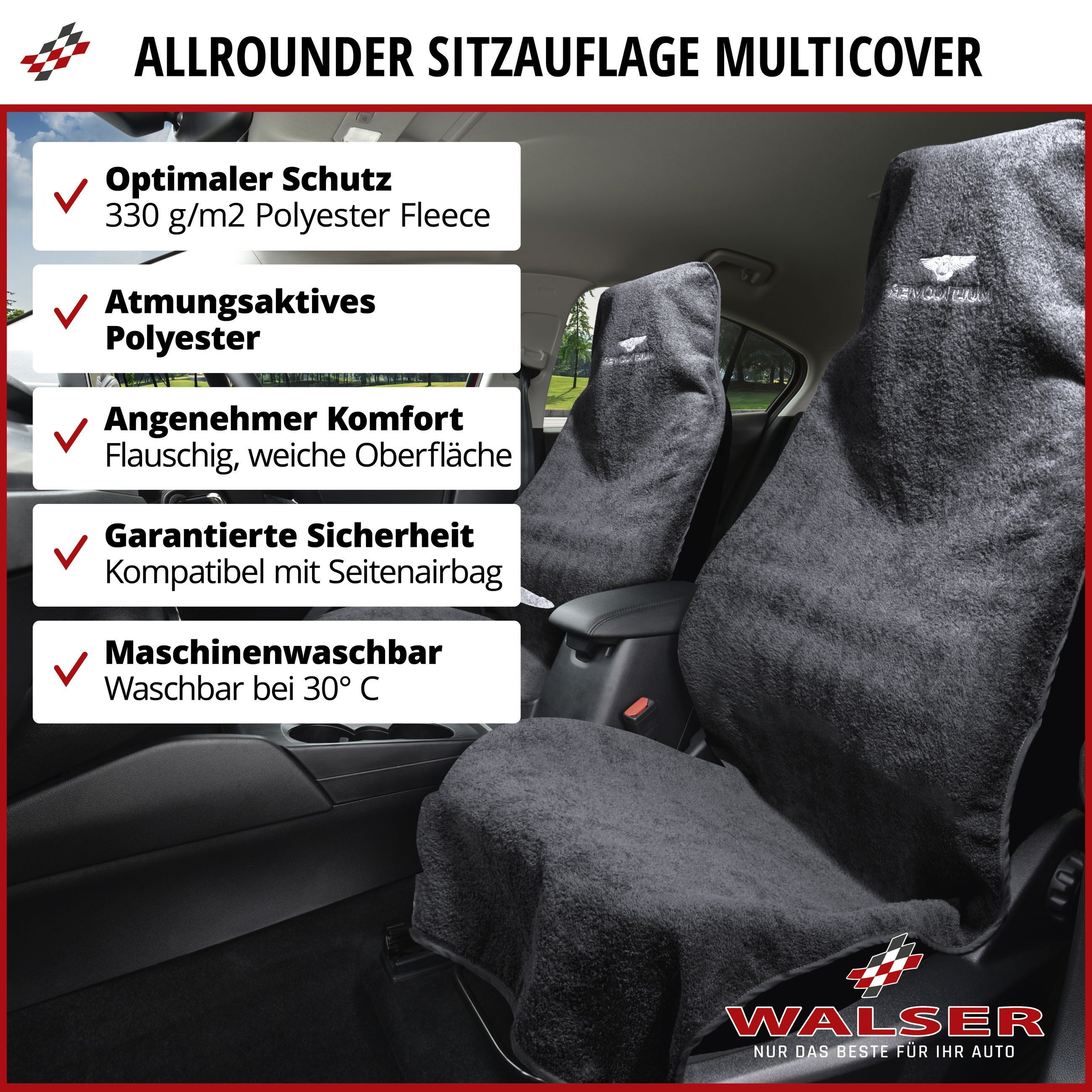 WALSER Car Seat Cover Multicover Black, 1 piece, 1-piece
