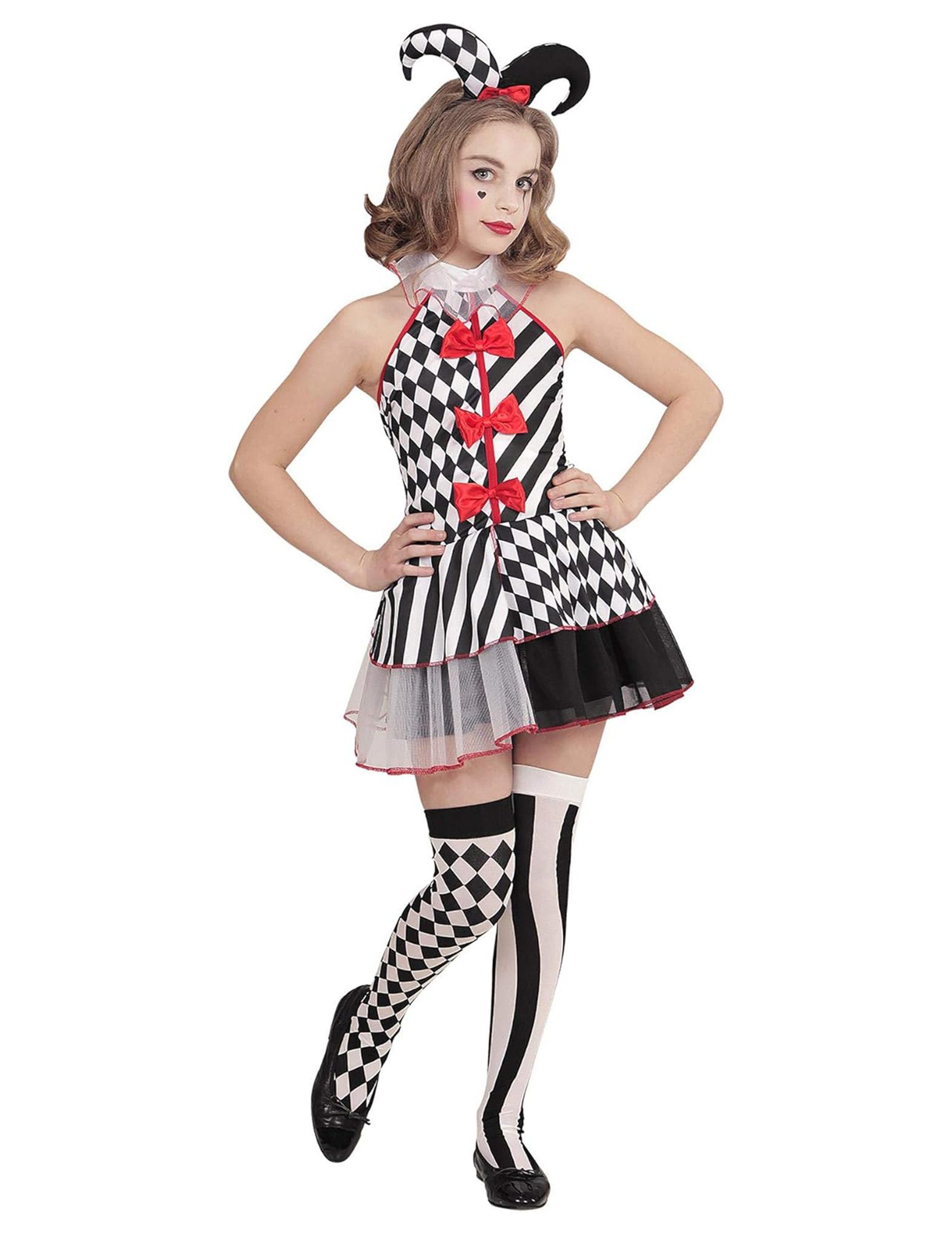 Widmann S.r.l. Kostüm Harlekin Kinderkostüm für Mädchen schwarz-weiss-rot