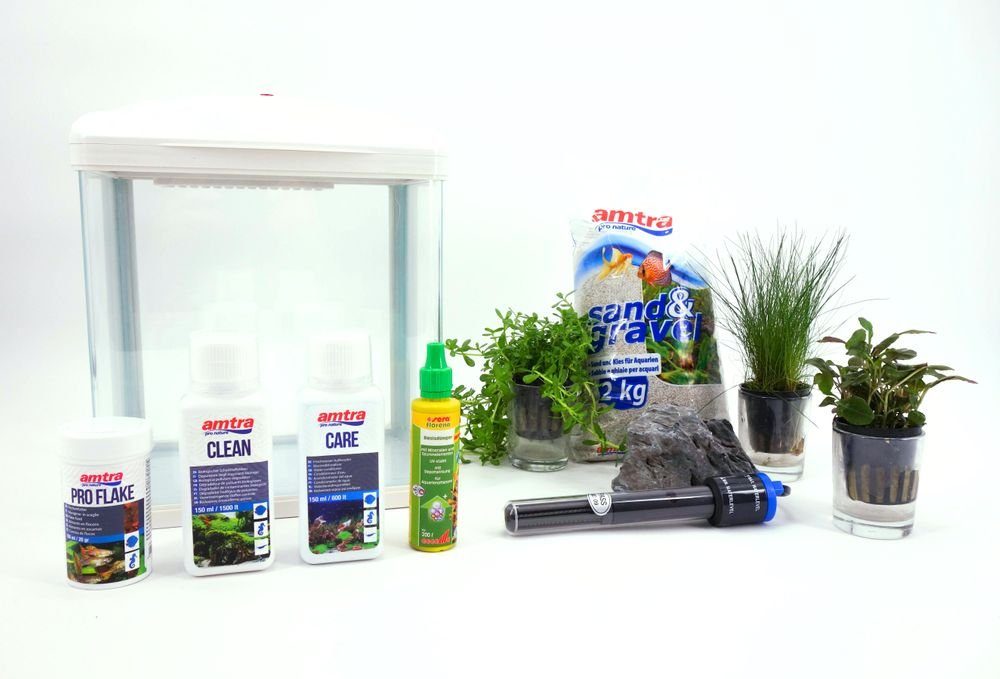 Aquarien-Set Hr-230 weiß inklusive Dekoration Nano Aquarium Komplettaquarium Filteranlage Nanoaquarium Set Filter Beleuchtung