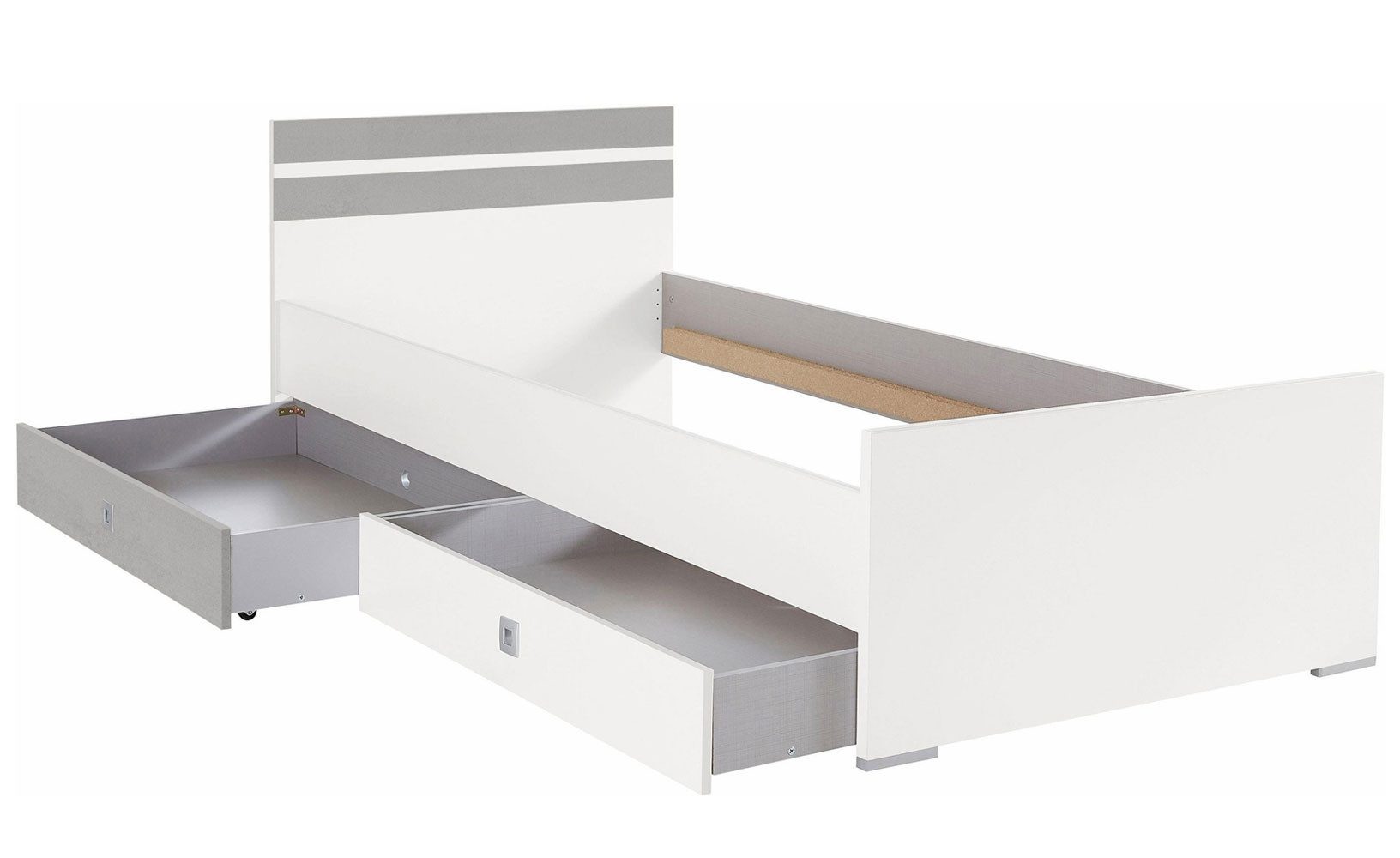 Wimex Jugendzimmer-Set Joker, (mit Falttüren, mit Hacken, mit Einlegeböden, mit Fächern, 4-tlg., moderner Optik, mit Eckschrank, Bett, Bettschubladen und Garderobe), 4-teilig weiß beton lichtgrau