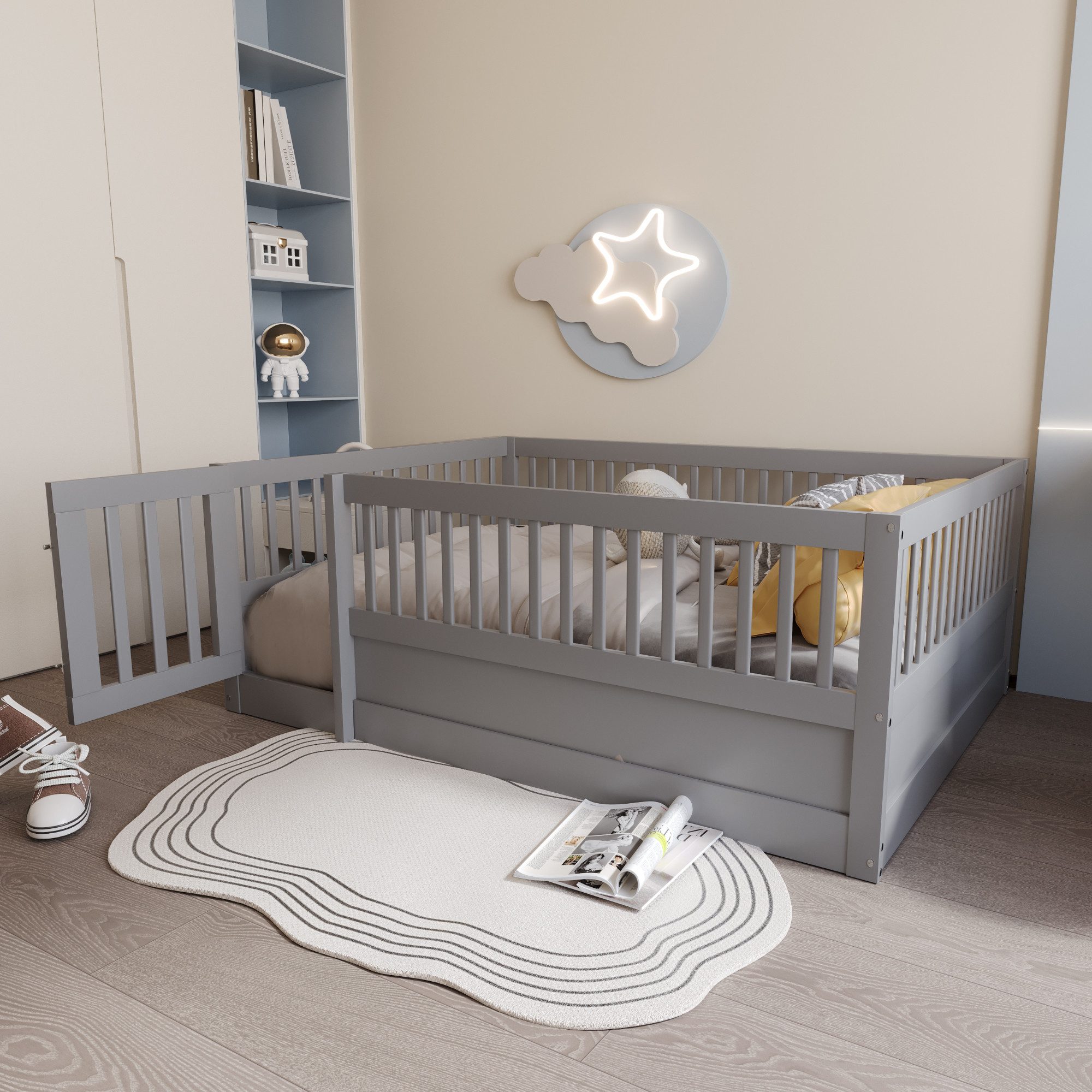 OKWISH Kinderbett Funktionsbett,Holzbettgestell mit Gitter und günstig online kaufen