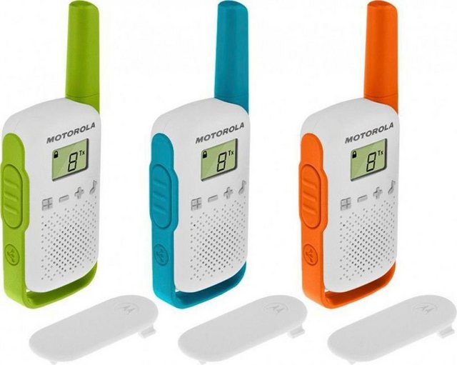 Motorola Funkgerät »3 Funkgeräte TALKABOUT T42«, (Packung, 3 Walkie Talkies), Frequenzband PMR446, Bandbreite 12,5Khz, Easy Pairing für Gruppenrufe, 16 Kanäle, bis zu 500 mW Sendeleistung  - Onlineshop OTTO