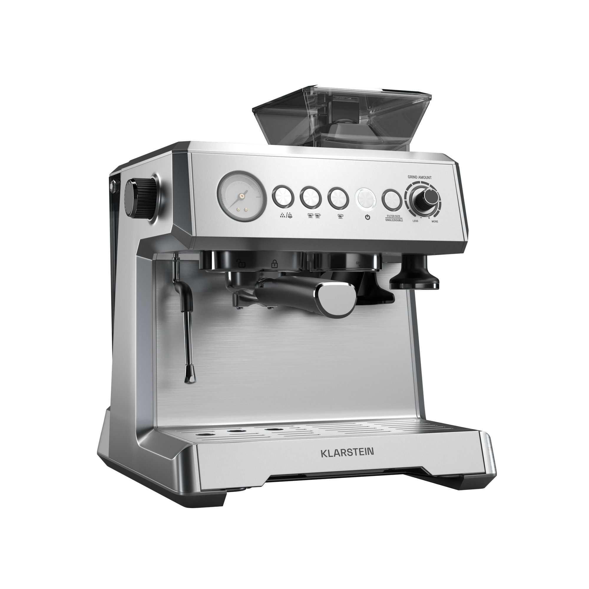 Klarstein Espressomaschine, 2.3l Kaffeekanne, Edelstahl-Siebträger, Elektrisch 20 Bar Espressomaschine Kaffemaschine Touch