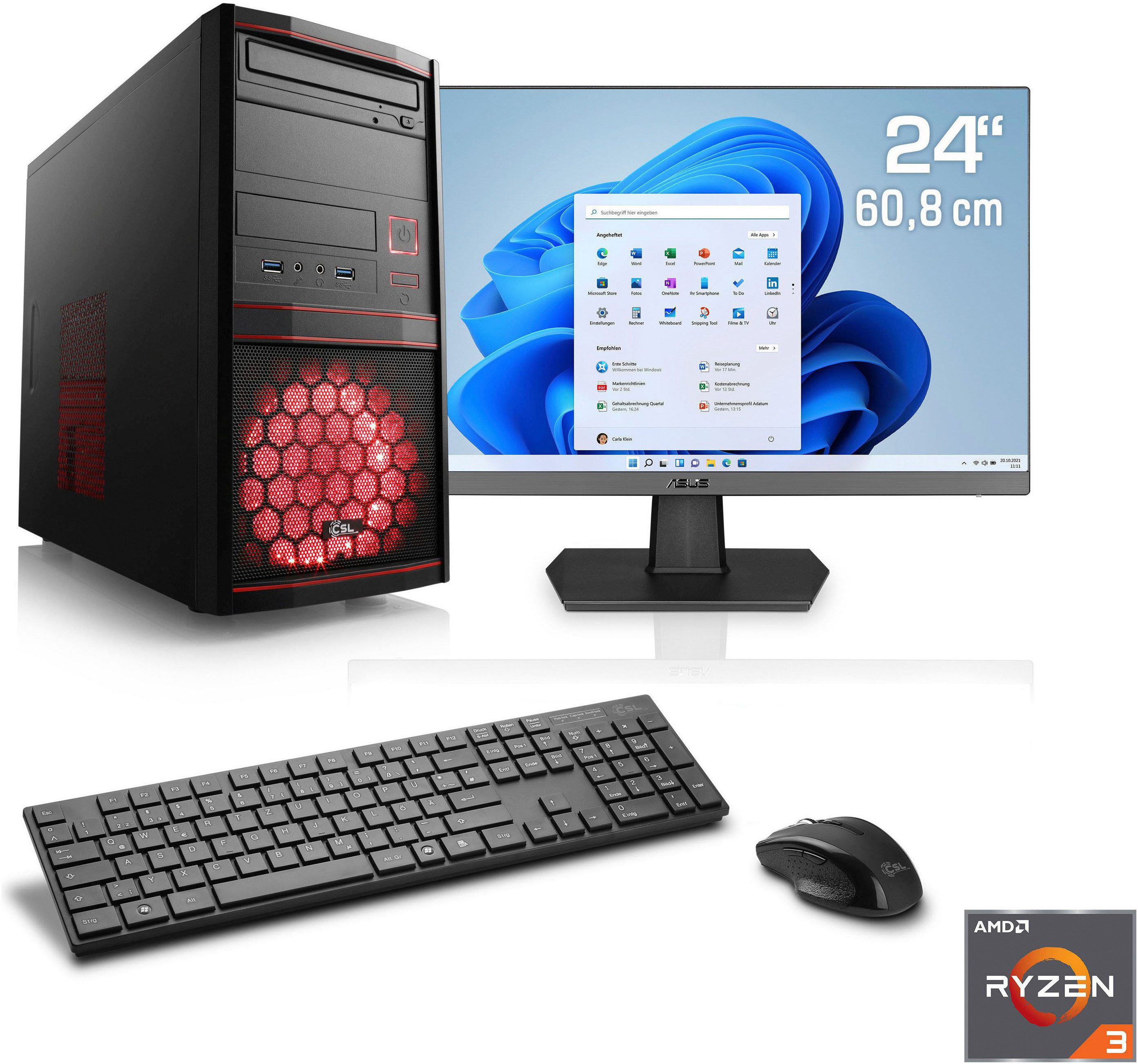 CSL Sprint V28980 Gaming-PC-Komplettsystem (24", AMD Ryzen 3 3200G, Radeon Vega 8, 8 GB RAM, 500 GB SSD)