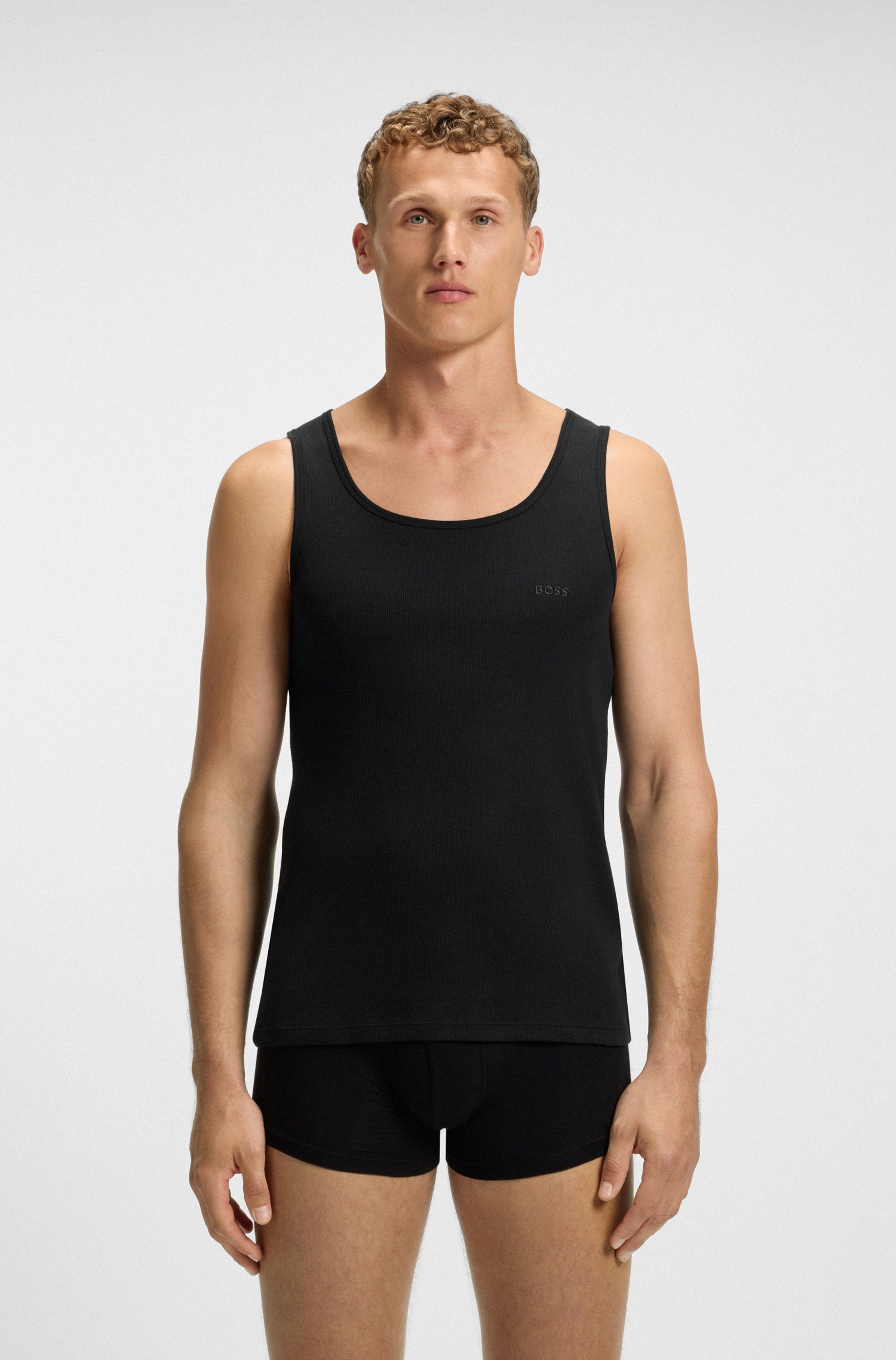 BOSS Tanktop 3P RibClassic BOSS ONE Ton in Ton Stickerei auf der Brust