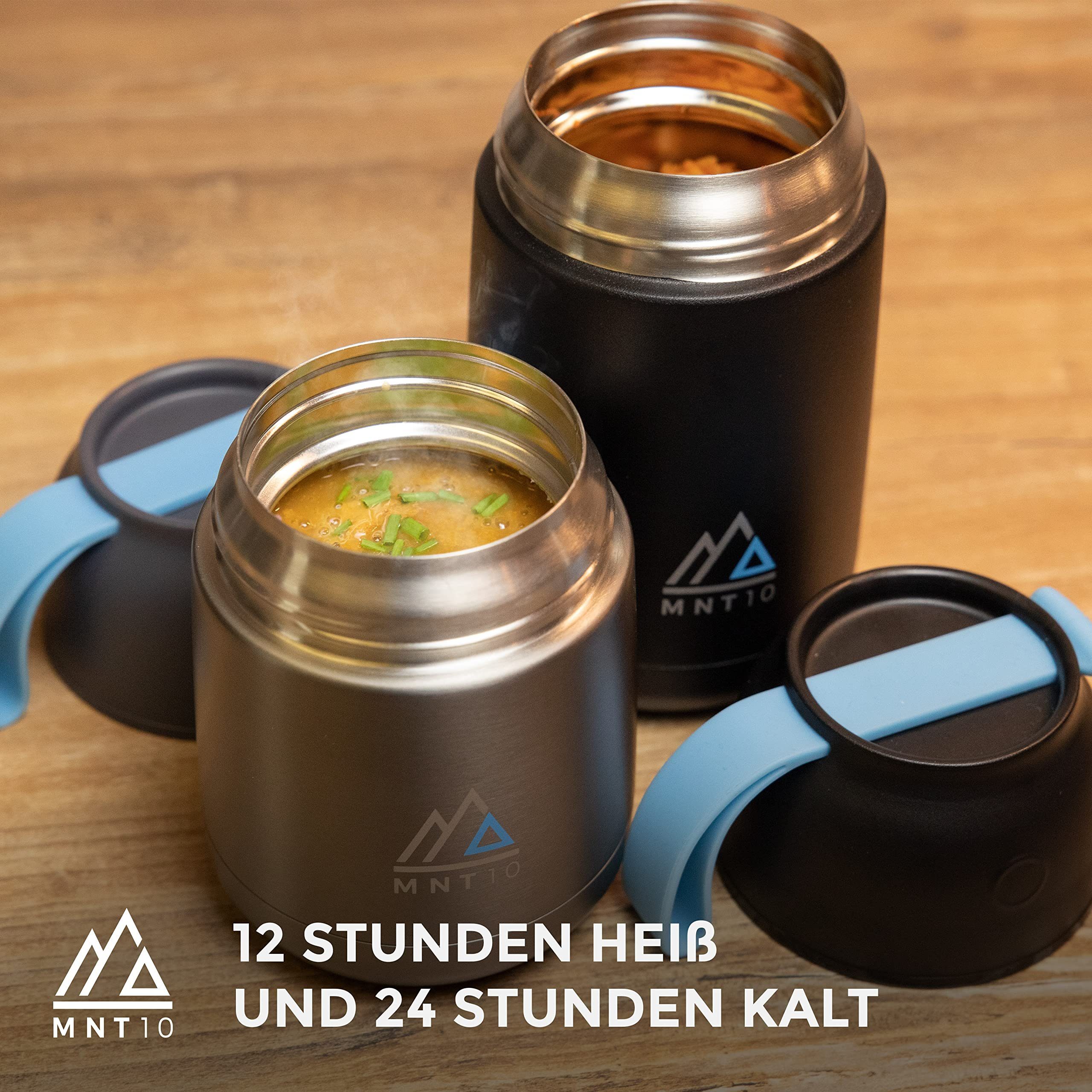 MNT10 Thermobehälter Edelstahl Gratis Isolierbehälter Schwarz Warmhaltebehälter Thermobehälter Ideal I inkl., 650ml E-Book mit & 450ml als Essen Essen Premium