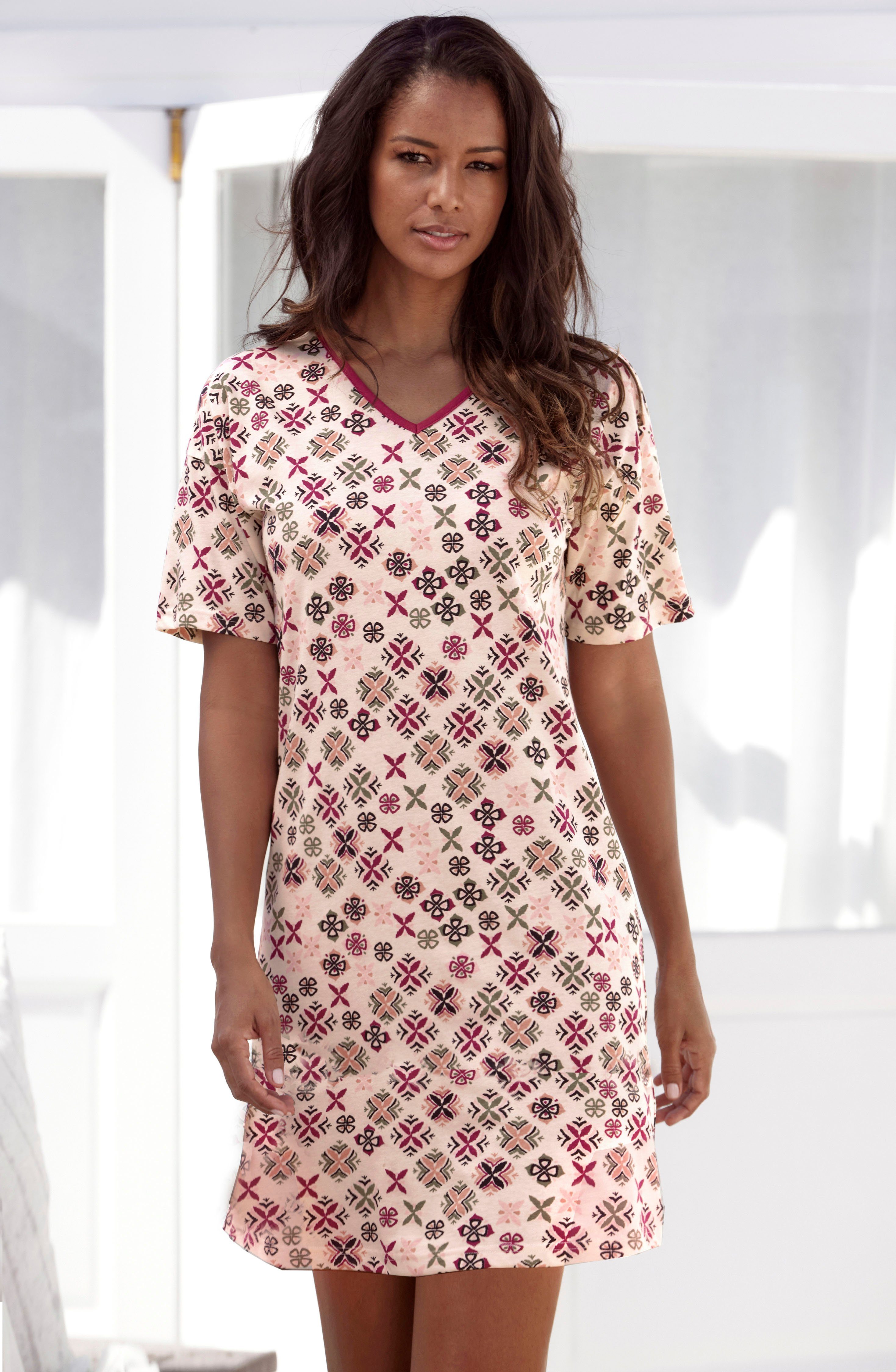 Vivance Dreams Nachthemd (1-tlg) mit grafisch-floralem Alloverdruck rosa-gemustert
