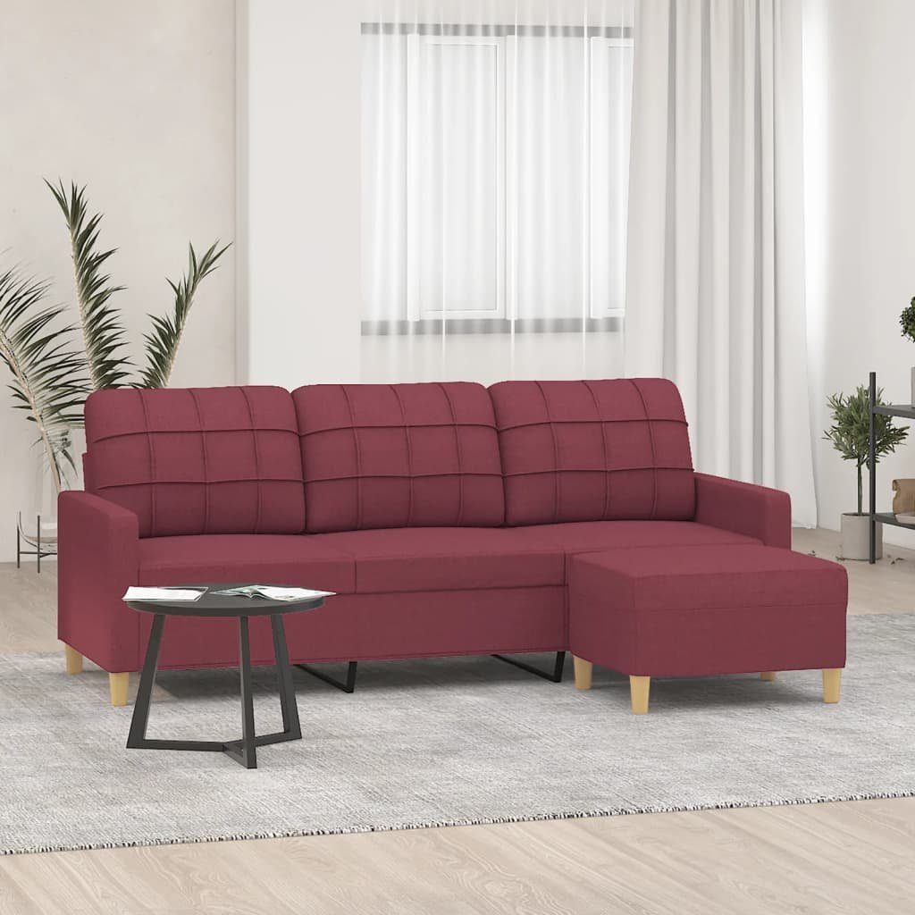 vidaXL Sofa 3-Sitzer-Sofa mit Hocker Weinrot 180 cm Stoff