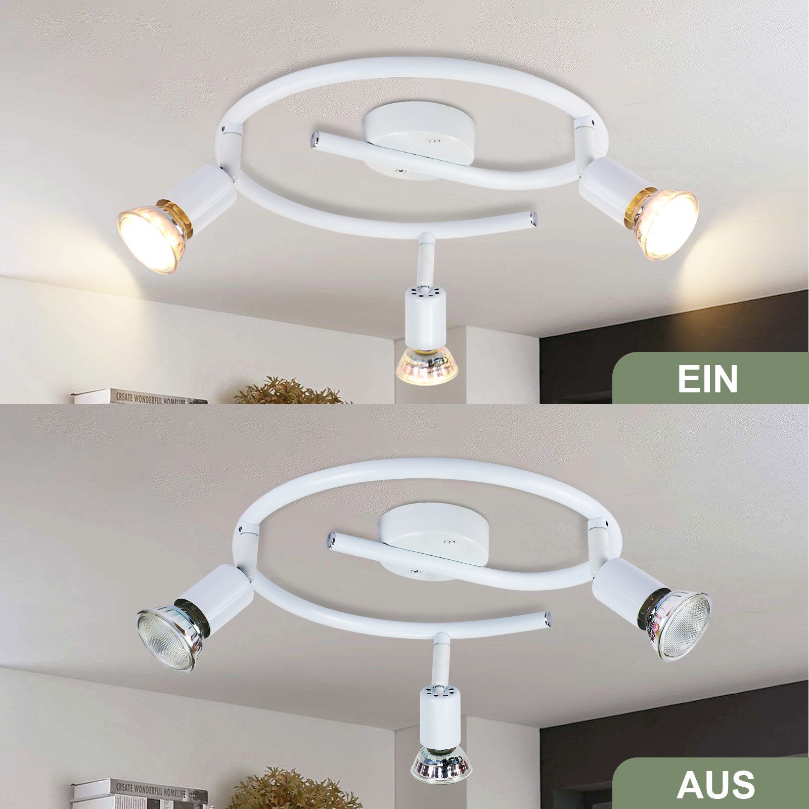 ZMH Deckenstrahler GU10 1/2/3/4 Flammig Modern Deckenleuchte Flur Leuchtmittel Enthalten, LED wechselbar, Schwenbar 350° Industrial Schlafzimmerlampe – Bild 5 von 5