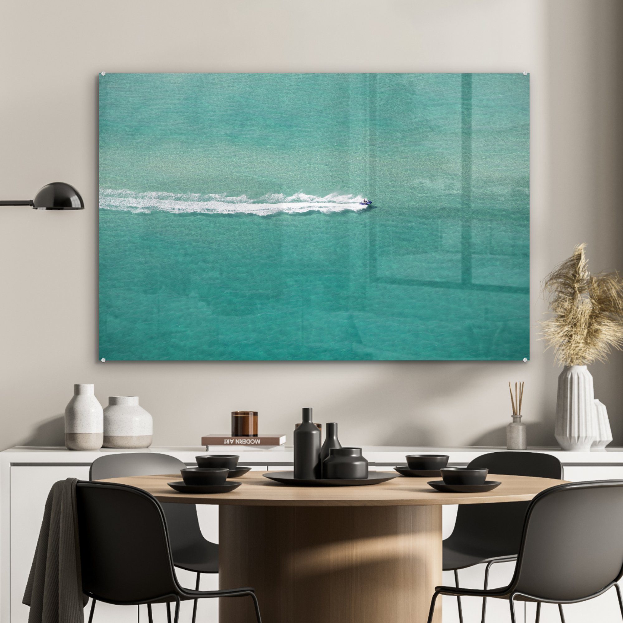 MuchoWow Acrylglasbild St), blauem (1 Wasser, Jetskifahren Wohnzimmer Schlafzimmer auf Acrylglasbilder klarem, &