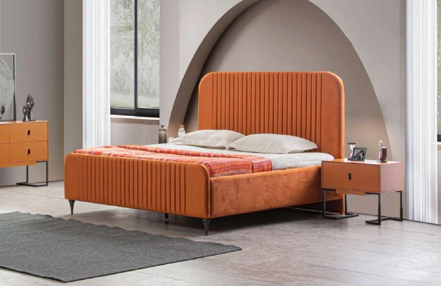 Nachttische), Schlafzimmer-Set JVmoebel Luxus Europe 2x + Orange Schlafzimmer, (3-St., Nachttische Sets Bett Möbel Made 2x Bett in