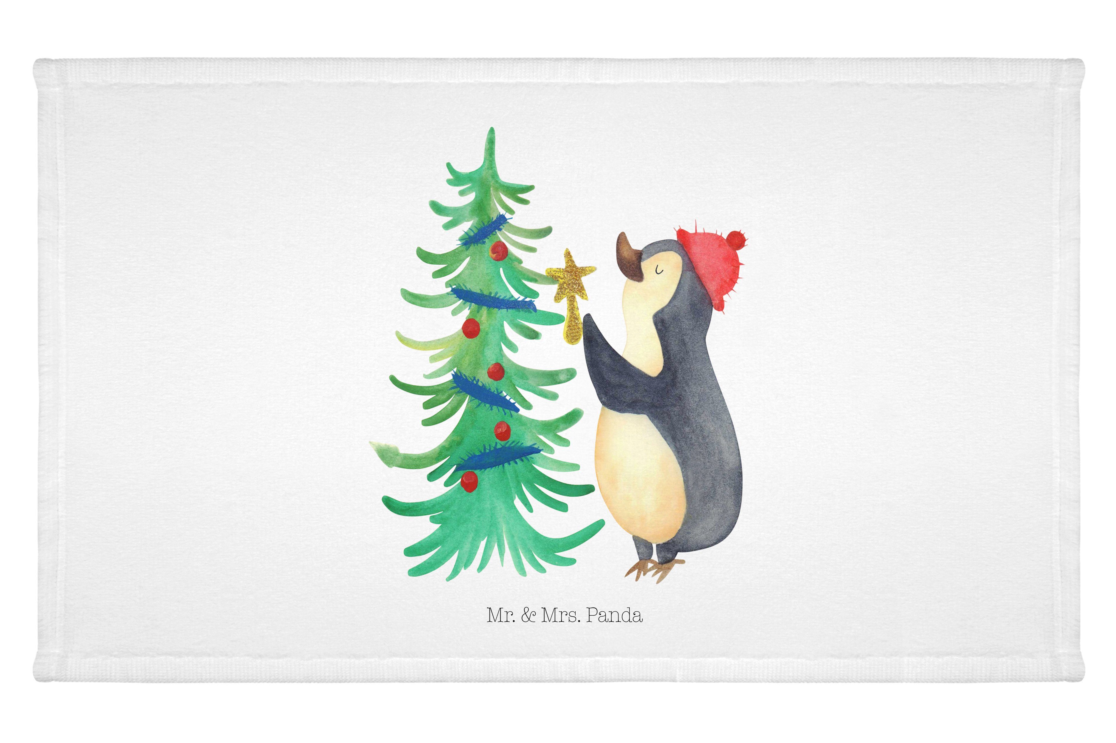 Mr. & Mrs. Panda Handtuch Weihnachten, - (1-St) Pinguin Geschenk, Weihnachtsbaum Wintermotiv, S, - Weiß