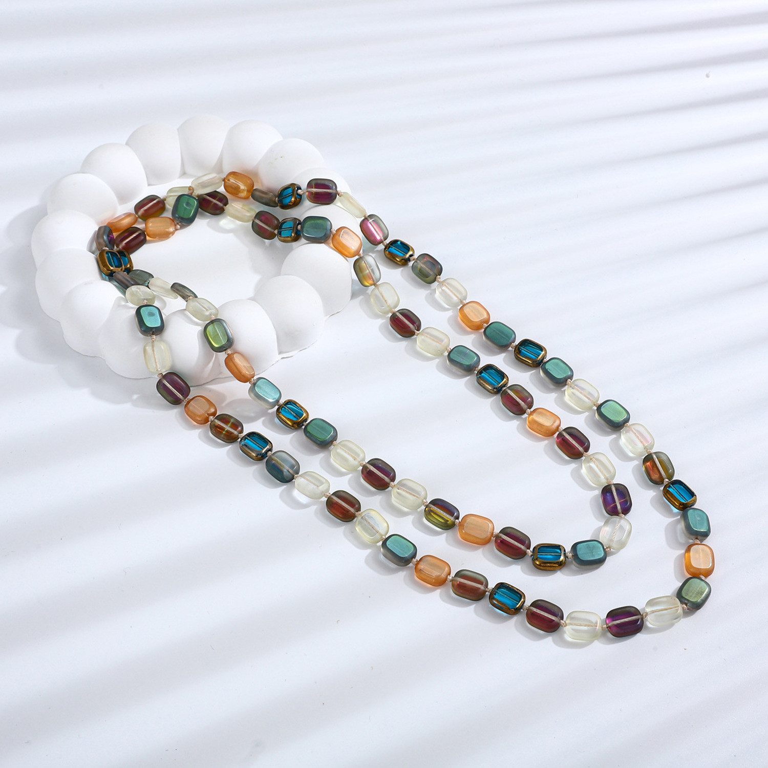KARMA Lange Kette Halskette bunt 120 cm Damen Natursteine Kristalle (mehrfarbig, modern Geschenk für Frauen), Pulloverkette Damenhalskette