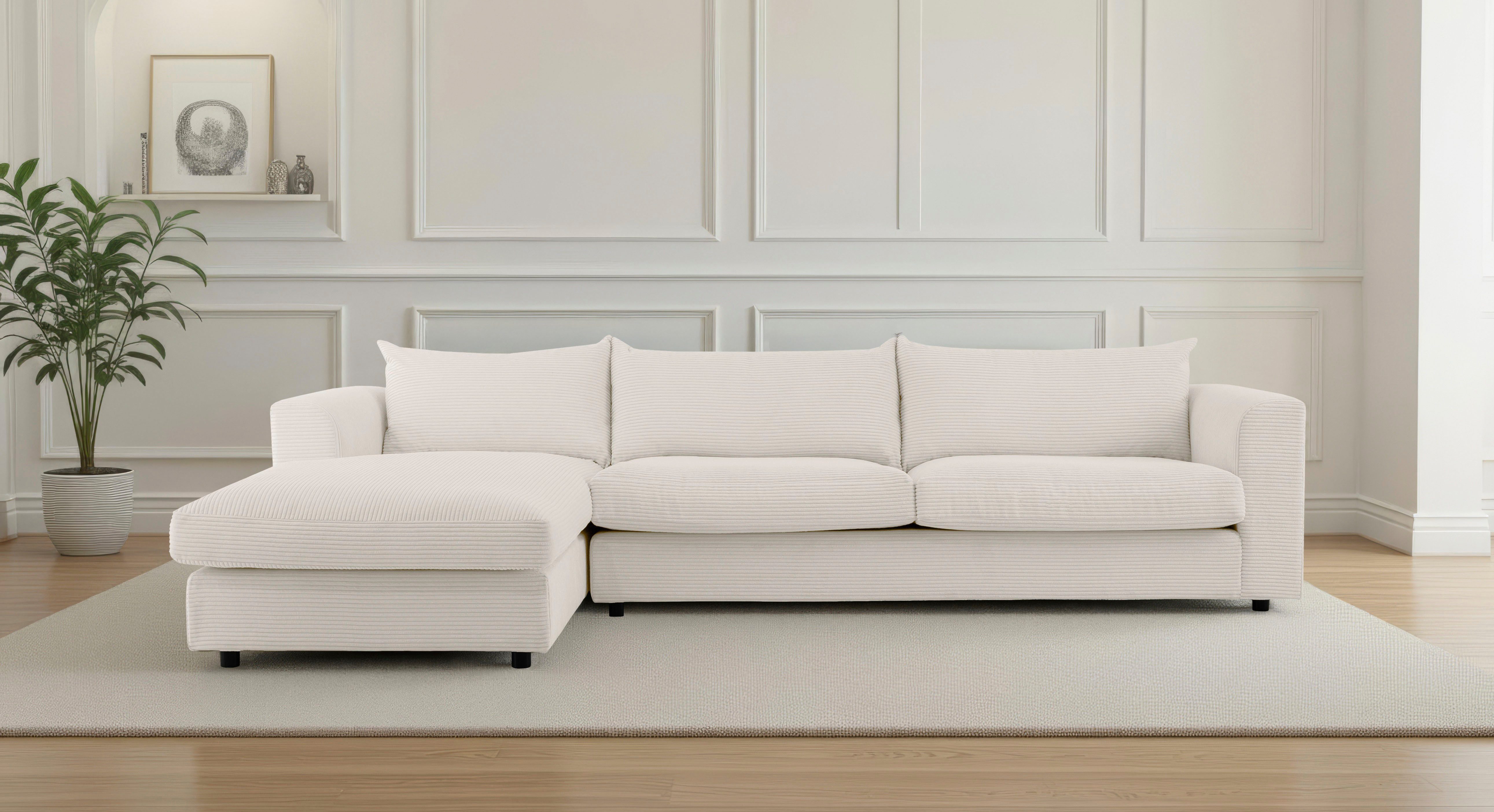 LeGer Home by Lena Gercke Ecksofa Avelina, Breite 297 cm, in Cord- und Chenille- Stoff, Rückenkissen mit Federn