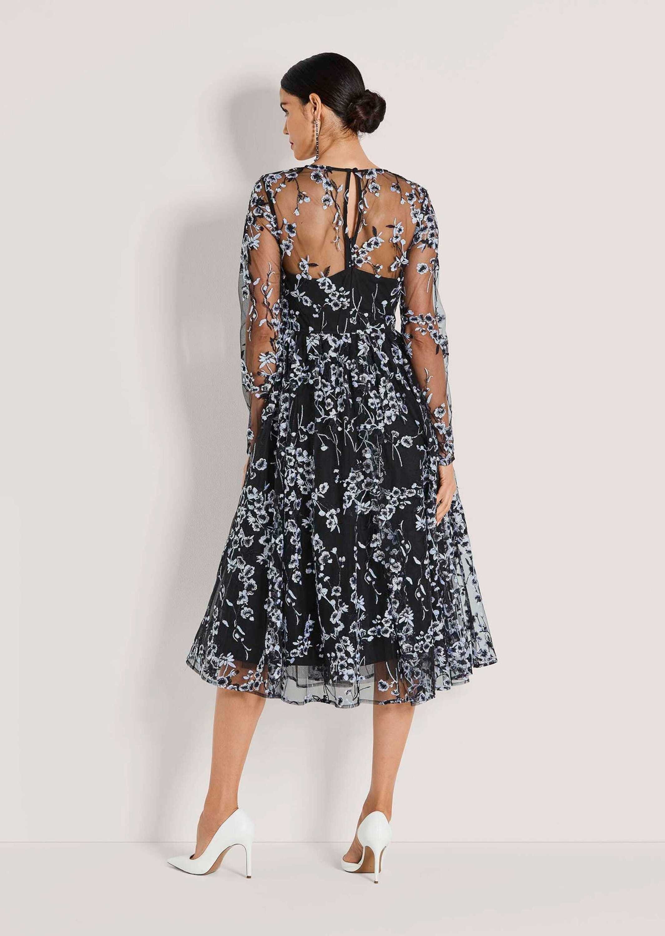 MADELEINE Midikleid Etuikleid mit Blumenmuster Eventkleid mit Rundhals, Knielänge und Langarm