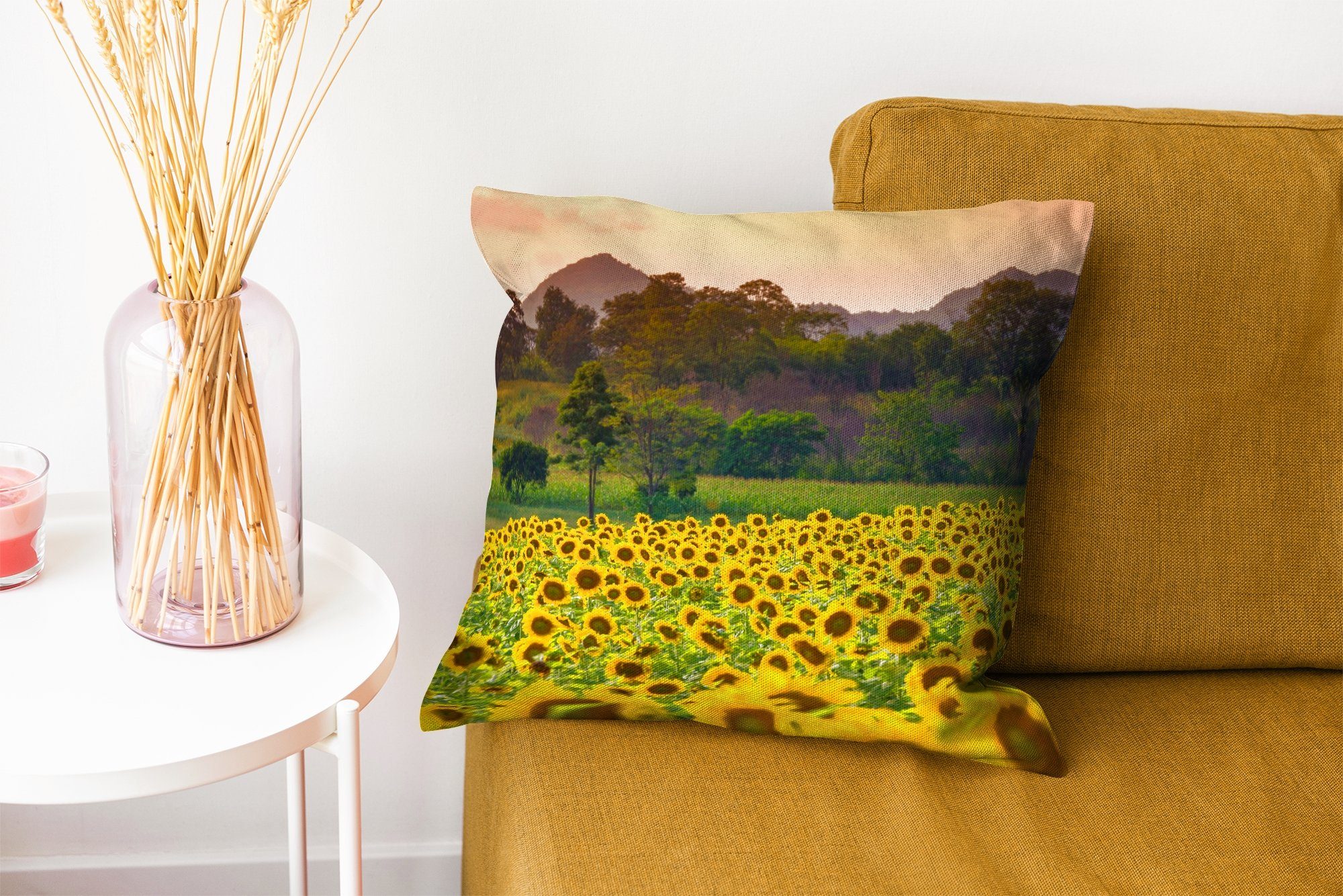 Füllung Deko, Sonnenblume - Natur - Sofakissen Berg, mit Dekokissen Schlafzimmer, MuchoWow Zierkissen für Wohzimmer,