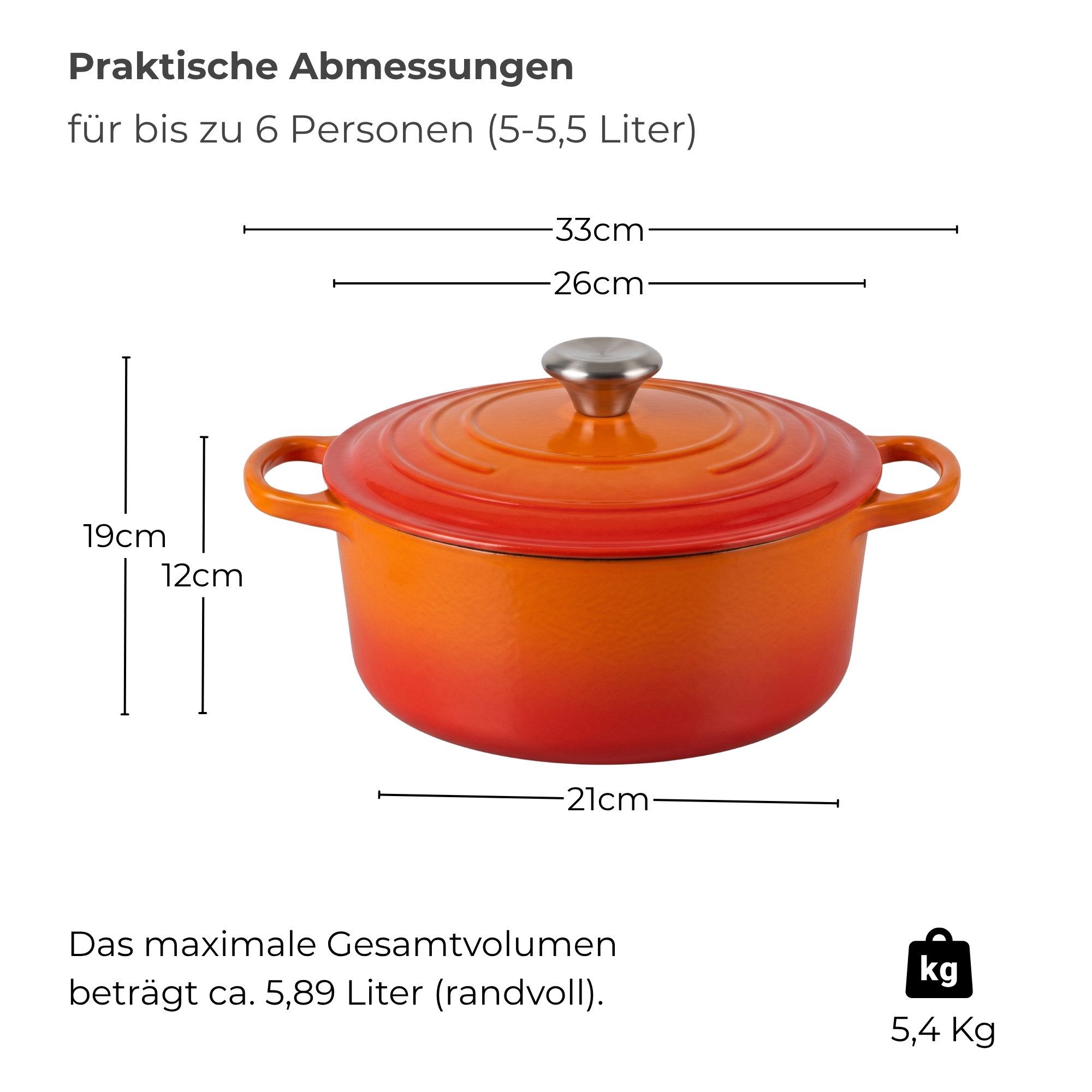 osoltus Kochtopf osoltus Bräter Schmortopf Gusseisen Topf 26cm 5,9 Liter Emaille – Bild 3 von 5