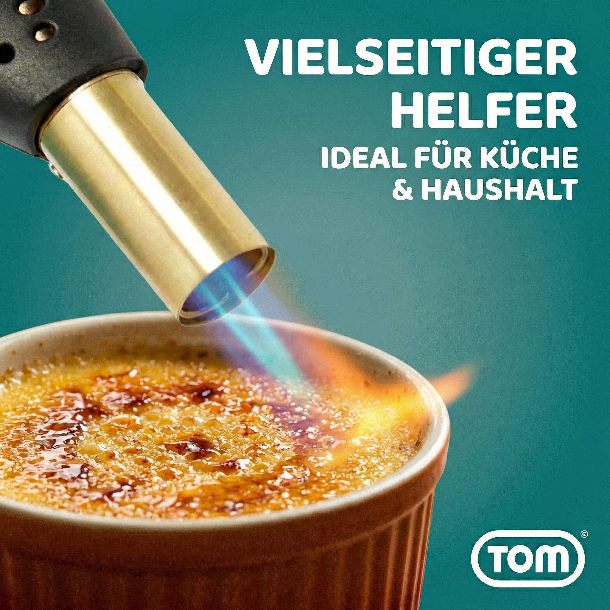 TOM Flambierbrenner Lötbrenner Bunsenbrenner Set optional 4x 190g Gaskartuschen Gasbrenner, (1-tlg), 1300°C, Piezzozündung, 94,5 g/h, 1300W