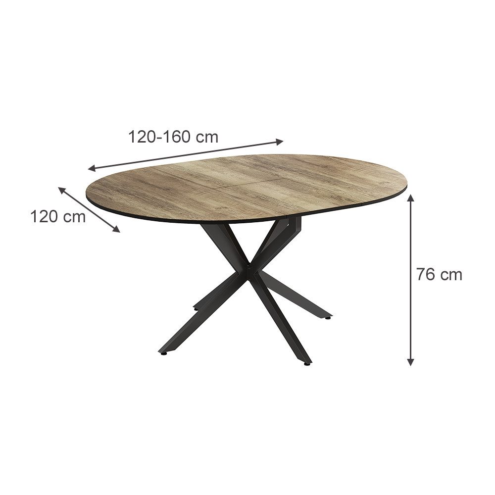 Vicco Esstisch Loyd, Eiche rustikal/Schwarz, 120 günstig online kaufen