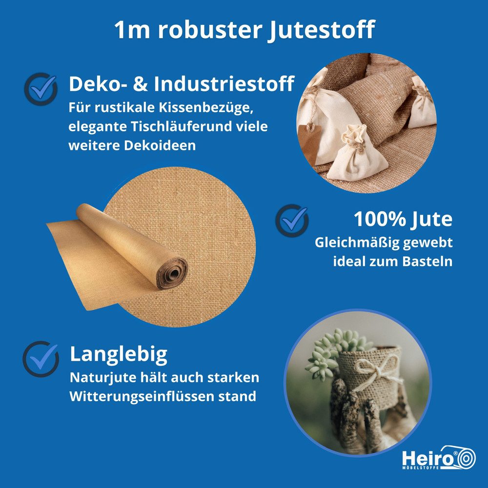 Heiro Stoff Jute Stoff Sackleinen Meterware 420g/m² / 100cm breit, Polsterstoff Meterware - Breite:100 cm – Bild 5 von 5