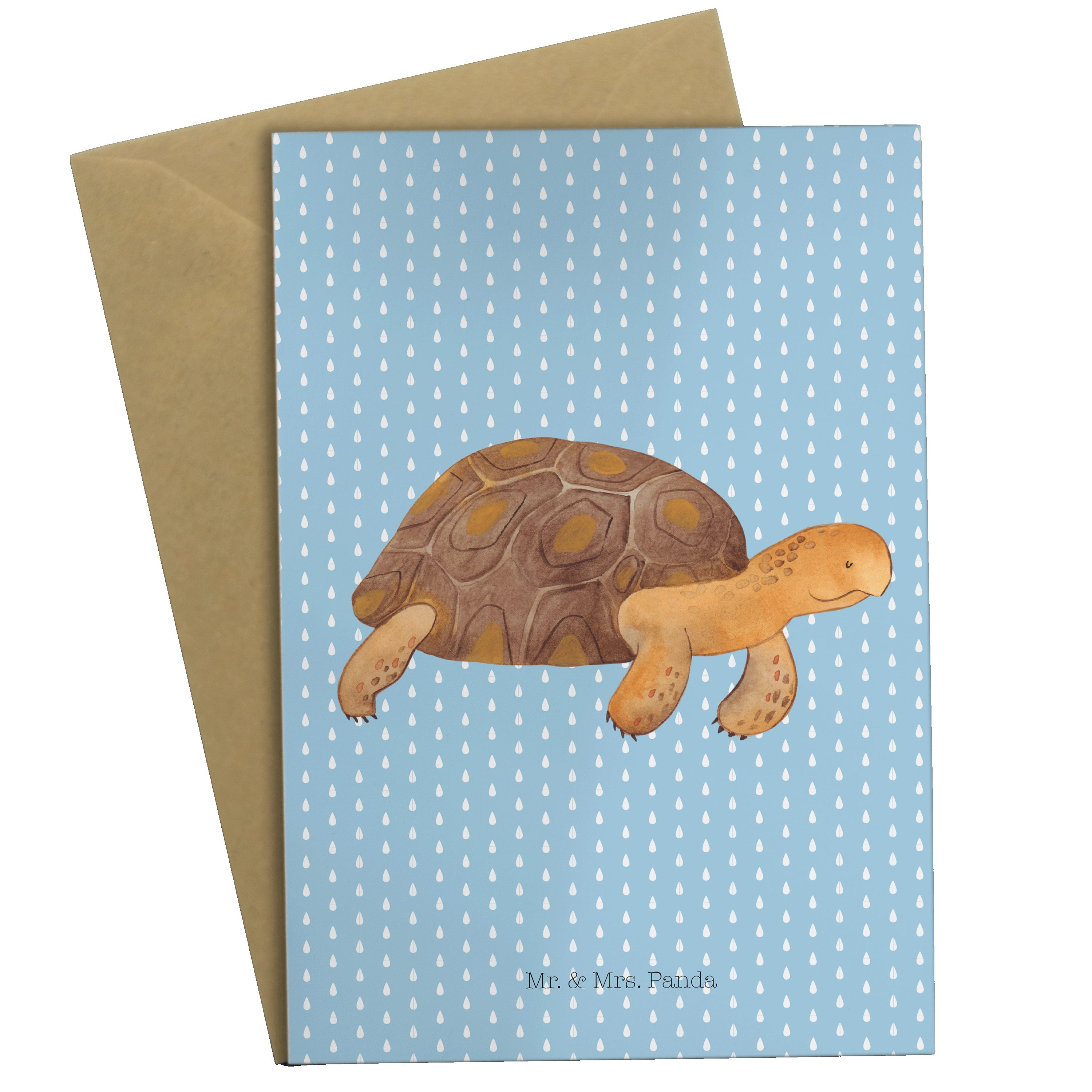Mr. & Mrs. Panda Grußkarte Schildkröte Marschieren - Blau Pastell - Geschenk, Klappkarte, Grußka, Einzigartige Motive