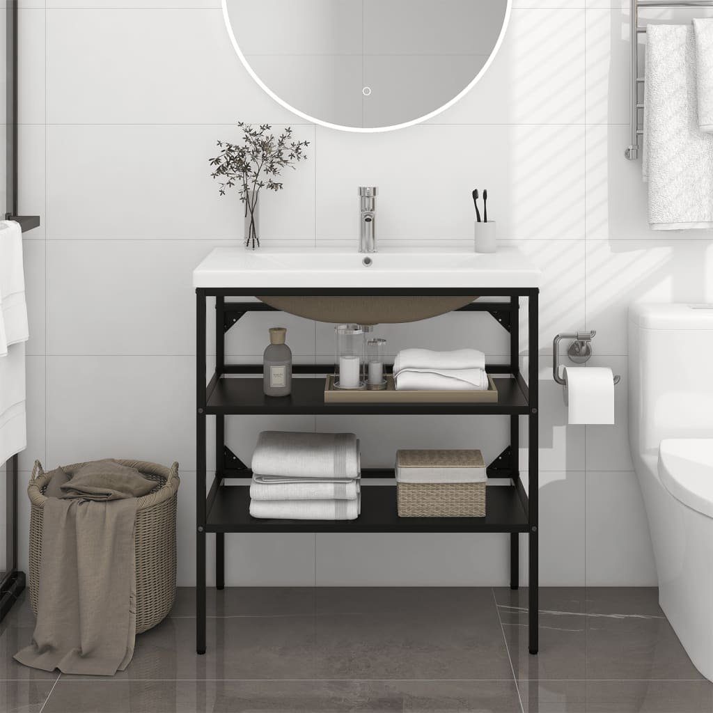 vidaXL Badezimmerspiegelschrank Badezimmer-Waschtischgestell mit Waschbecken Schwarz Eisen (1-St)