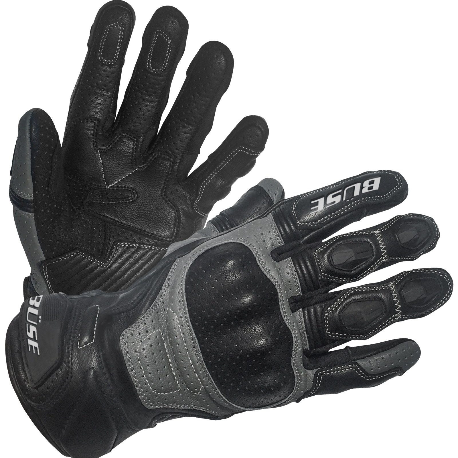 Büse Motorradhandschuhe Büse Miles Handschuh grau, Lederüberzogene  Hartschale über Handknöchel | Motorradhandschuhe