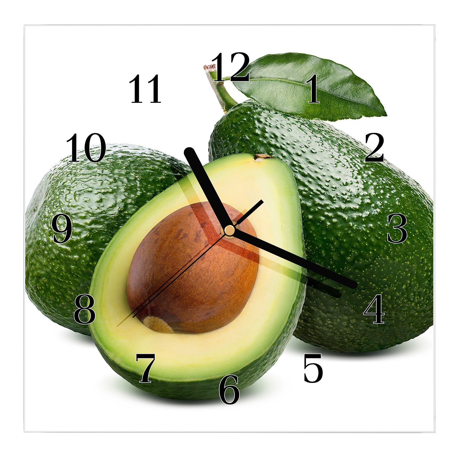 Avocado Blatt Motiv Wanduhr x cm Glasuhr mit Wandkunst Größe Wanduhr 30 Primedeco mit 30