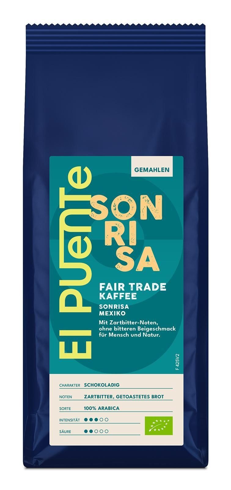 El Puente Kaffee Sonrisa - Bio-Kaffee gemahlen 250 g, Fair Trade, Vegan, Bio, Fair Trade