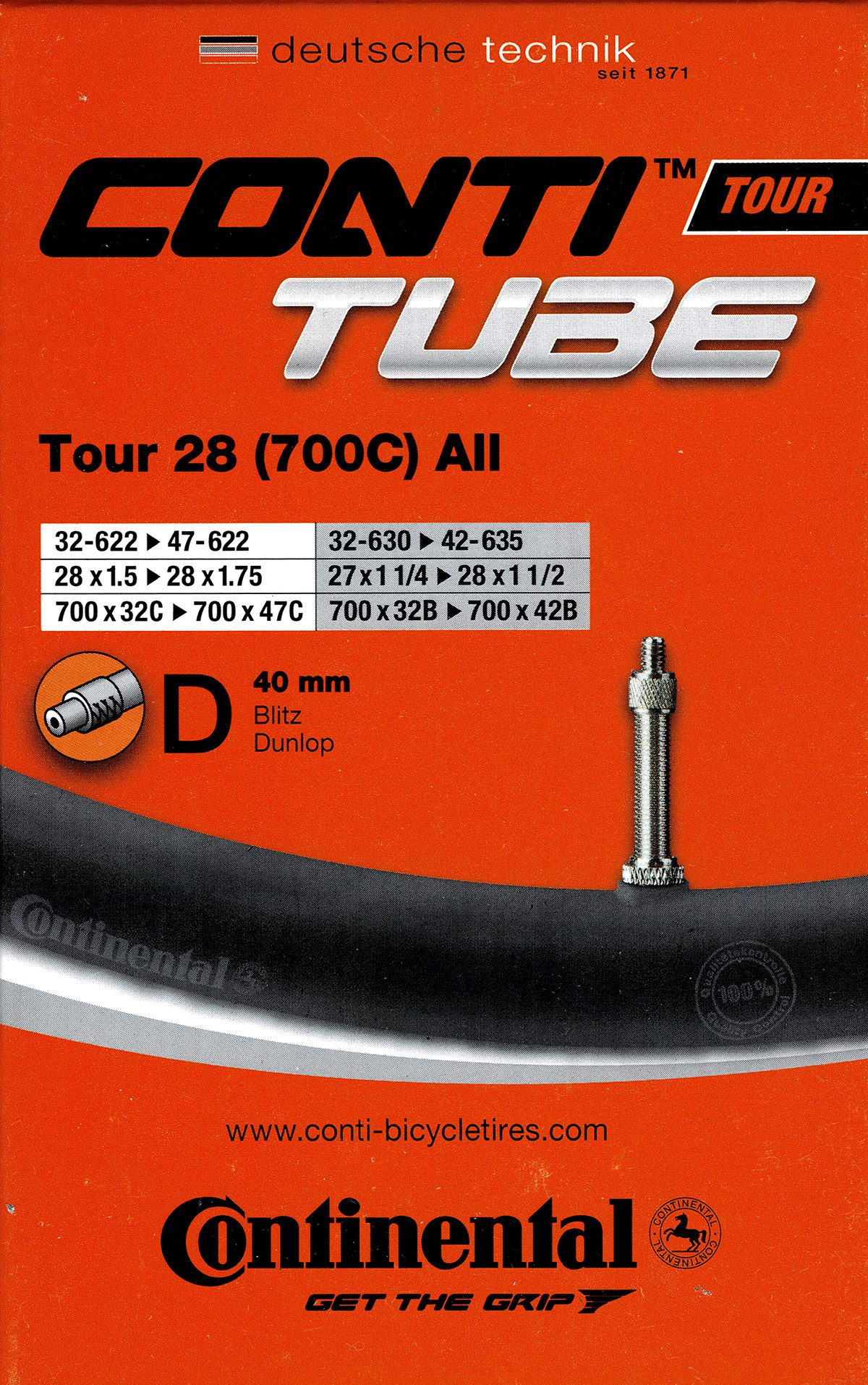 CONTINENTAL Fahrradschlauch Continental Tour 28 All 28 Zoll DV (32/47-622) (32/42-630/635) DV 40mm, 1,50, 1 3/8 x 1 1/2, 1,30, 1 1/2, 1,40, 1 3/8, 1,60, 1 1/4, 1,25, 1,35