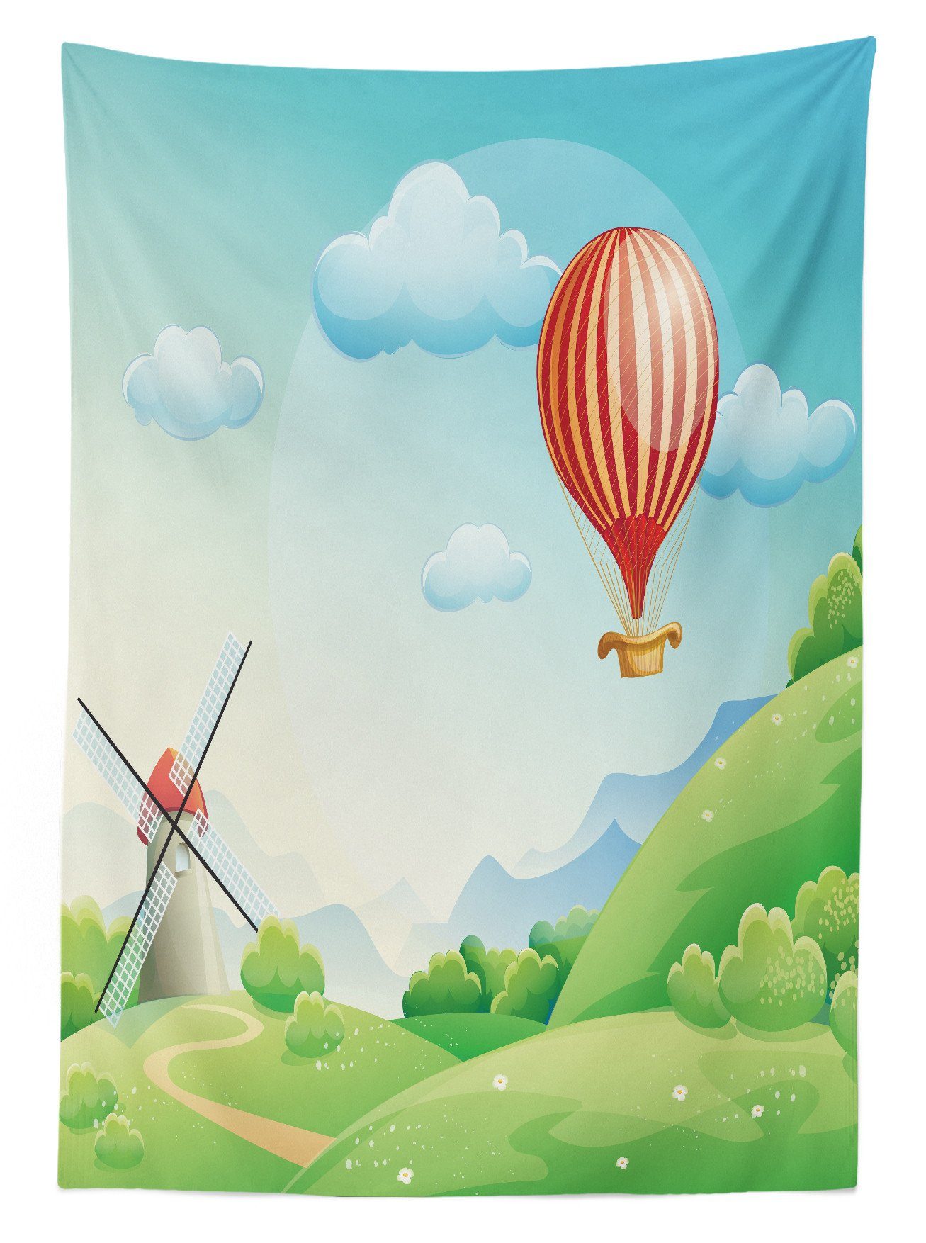 Entwurf Waschbar Heißluft-Ballon Bereich Mühle Für den Klare Außen Abakuhaus Gras Farbfest Tischdecke geeignet Farben,