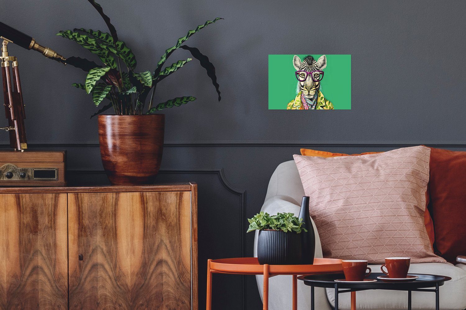 MuchoWow Poster Zebra - Brille - Hippie - Blumen - Tiere, (1 St), Poster, Wandbild, Wandposter für Wohnzimmer, Ohne Rahmen