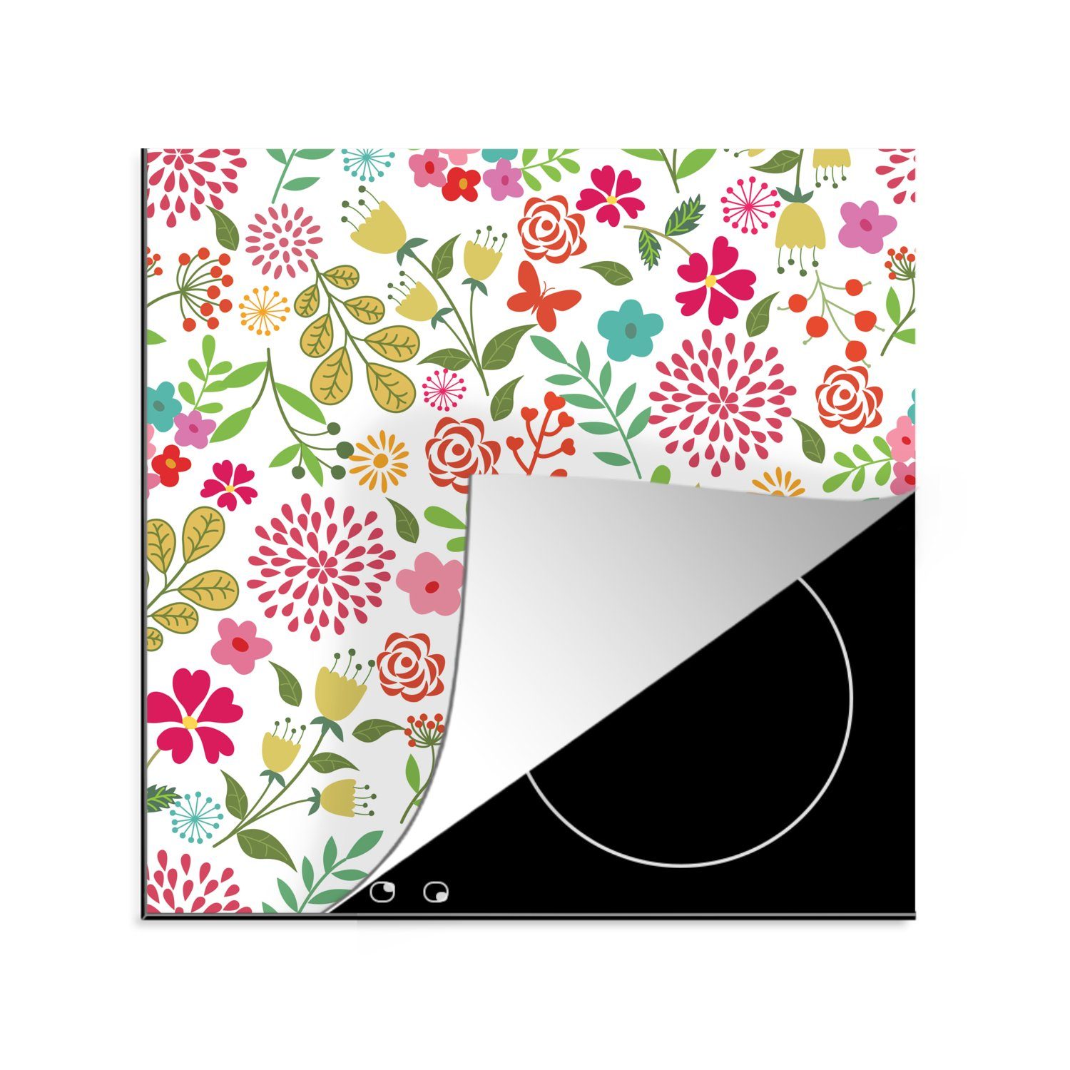 MuchoWow Herdblende-/Abdeckplatte Blumen - Farben - Muster, Vinyl, (1 tlg), 78x78 cm, Ceranfeldabdeckung, Arbeitsplatte für küche