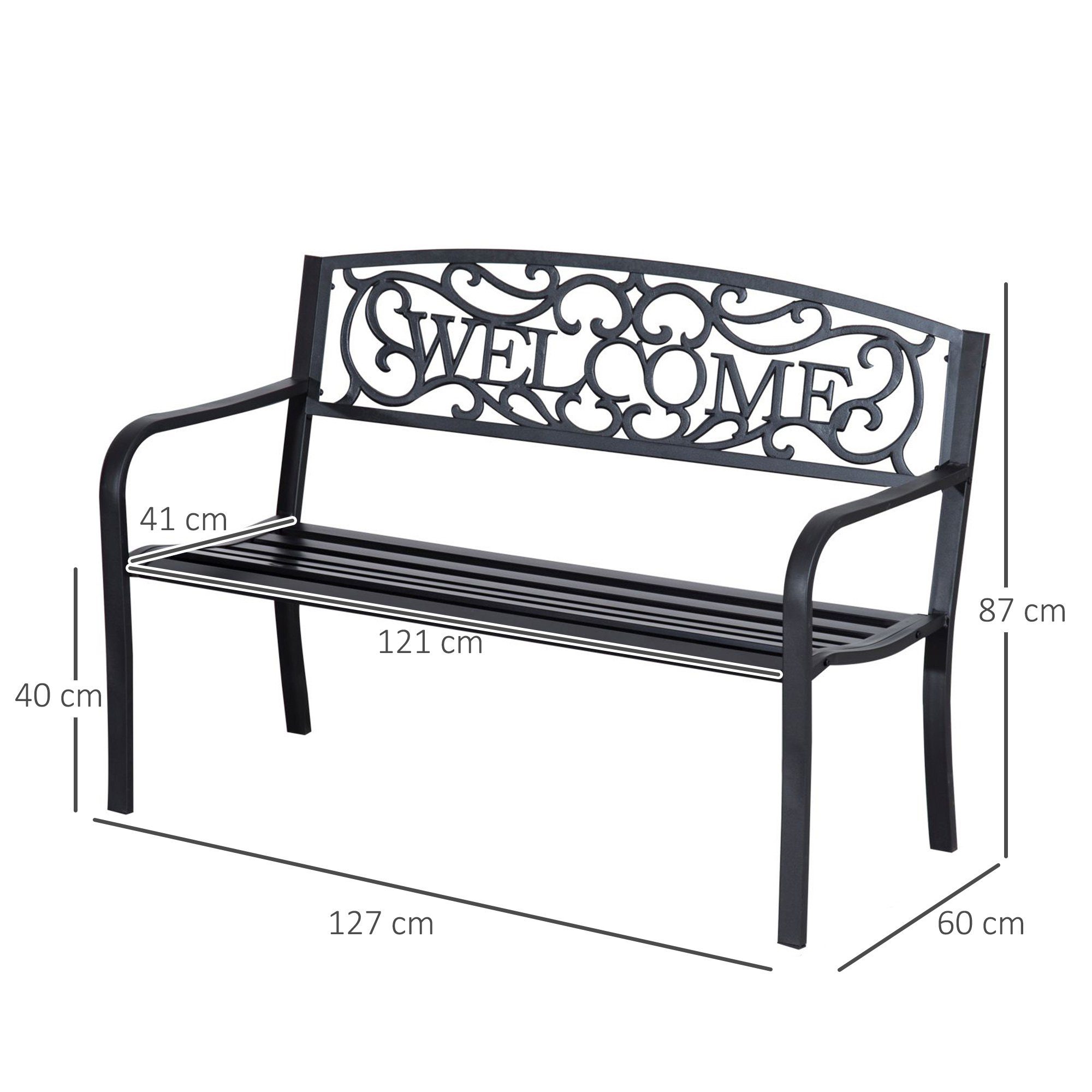 Outsunny Gartenbank Parkbank Metall Gartenmöbel (Bank, 1-St., 2-Sitzer Sitzbank), 127cm x 60cm x 87cm