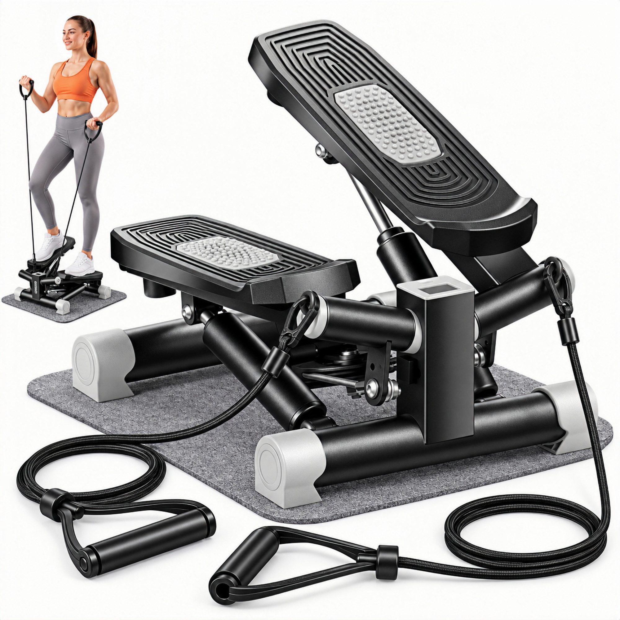 GIDGIMO Mini-Stepper 3-in-1 Mini Stepper mit Twist, Crosstrainer & Treppensteiger, Leiser Heimtrainer mit LCD, Widerstandsband & 200 kg …