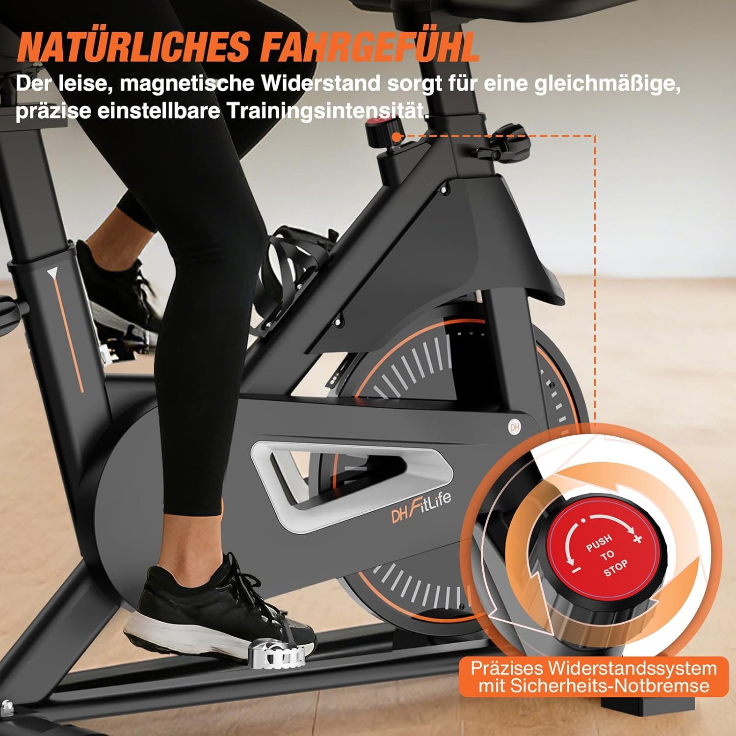 DH FitLife Heimtrainer Fahrrad mit APP Magnetwiderstand Stationäres Fahrrad für Zuhause (inklusive APP-Unterstützung, mit neuem Lenker & Monitor), Leises Indoor Bike mit LED Monitor und Pulssensor, bis 120KG