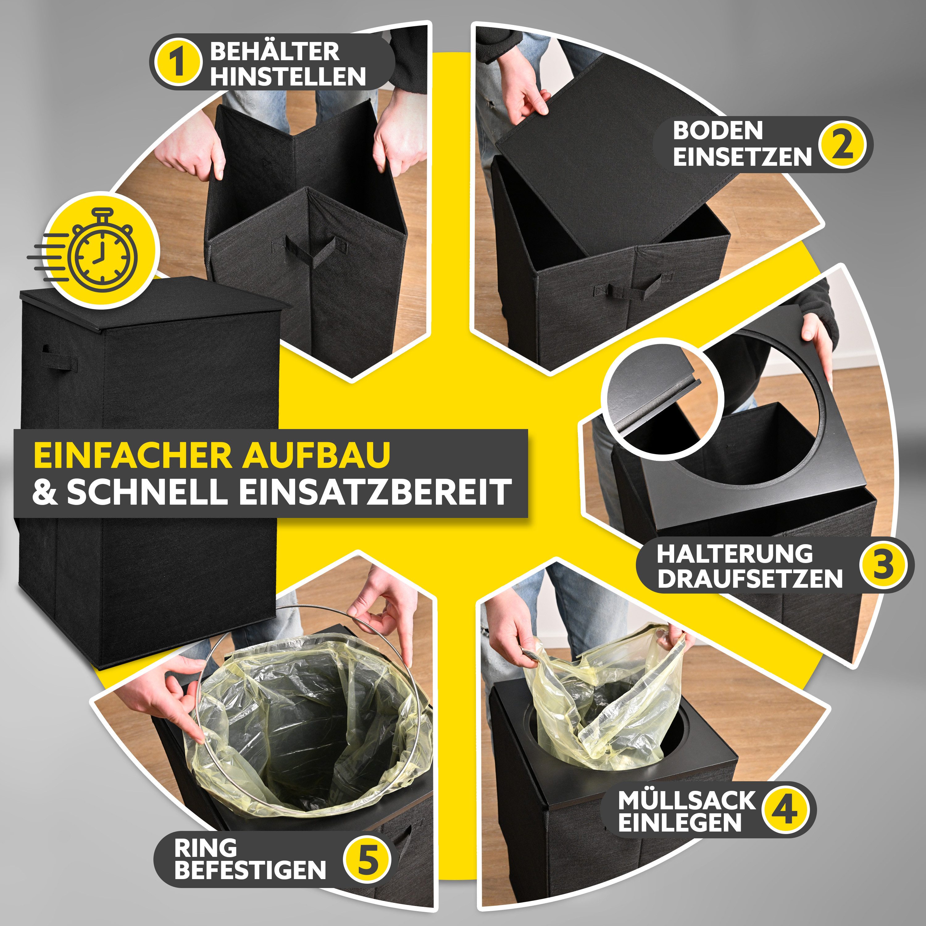 HANDFILL Flaschensammler Müllsackständer 70L mit Deckel Stoffumrandung Wäschekorb (Einzel Müllsackständer Set mit Deckel und Stoffumrandung, Müllsackständer mit – Bild 5 von 5