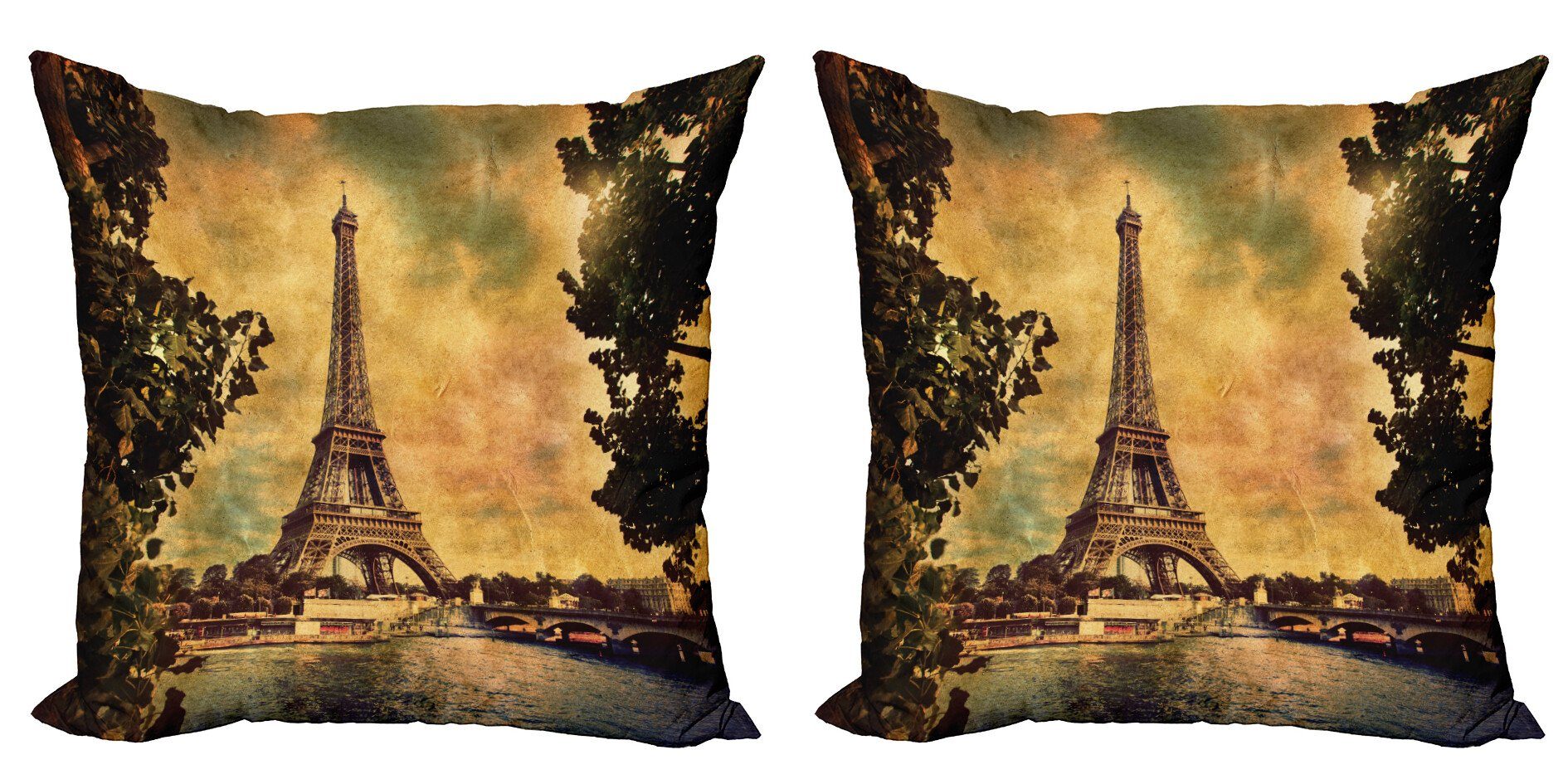 Kissenbezüge Modern Accent Doppelseitiger Digitaldruck, Abakuhaus (2 Stück), Senf Eiffelturm-Baum