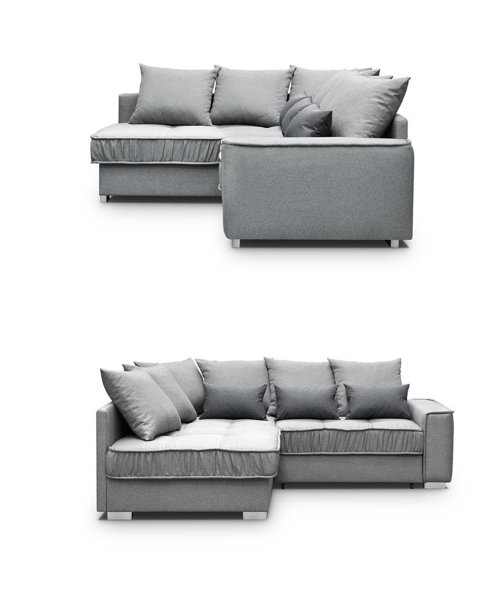+ Bettkasten und Grau Couch rino Sofa Polsterecke (rino Modern 97) mit Eckcouch Schlaffunktion Ralf 88 Beautysofa