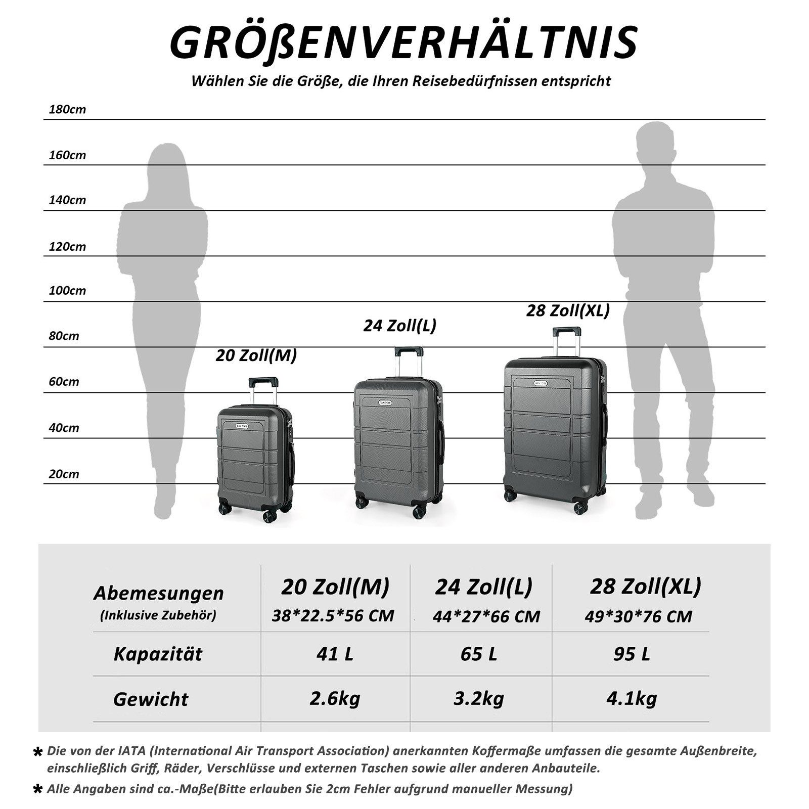 TAN.TOMI Kofferset Hartschale Trolley Koffer Leicht Reisekoffer ABS Erweiterbar Haltbar, 4 Rollen, Mit Zahlenschloss Trolley Handgepäck Große Kapazität 4 Rollen