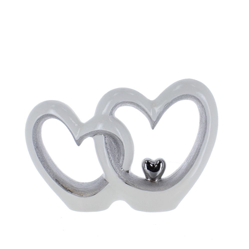 MICA Dekofigur Standdeko - Herzsilhouette - weiß/siber - aus Keramik - ca. günstig online kaufen