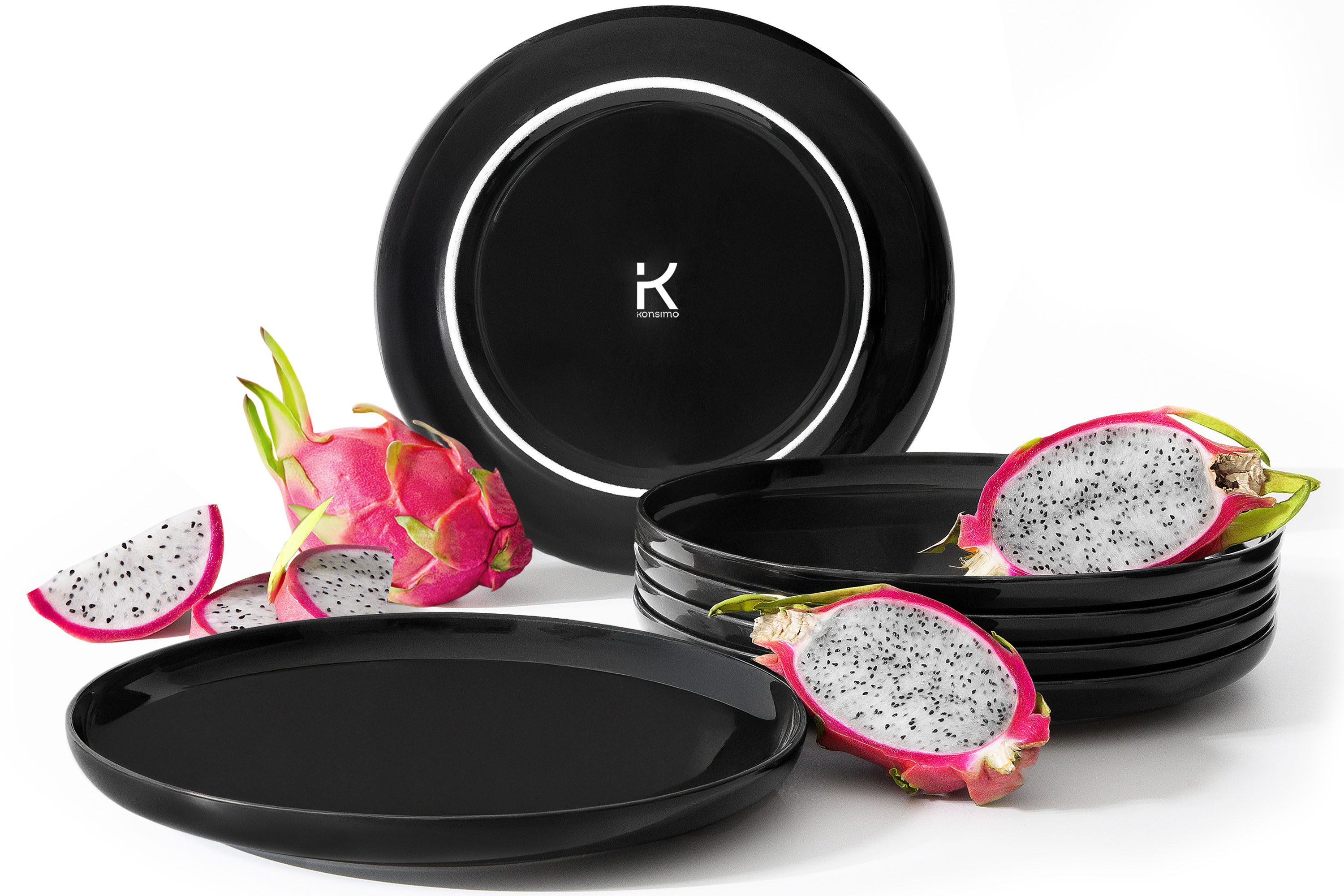 KONSIMO® Тарелки-Set VICTO Geschirrset hergestellt in der EU (6-tlg), 6 Personen, Steingut, spülmaschinengeeignet, mikrowellengeeignet, glänzend, 6x Speiseteller
