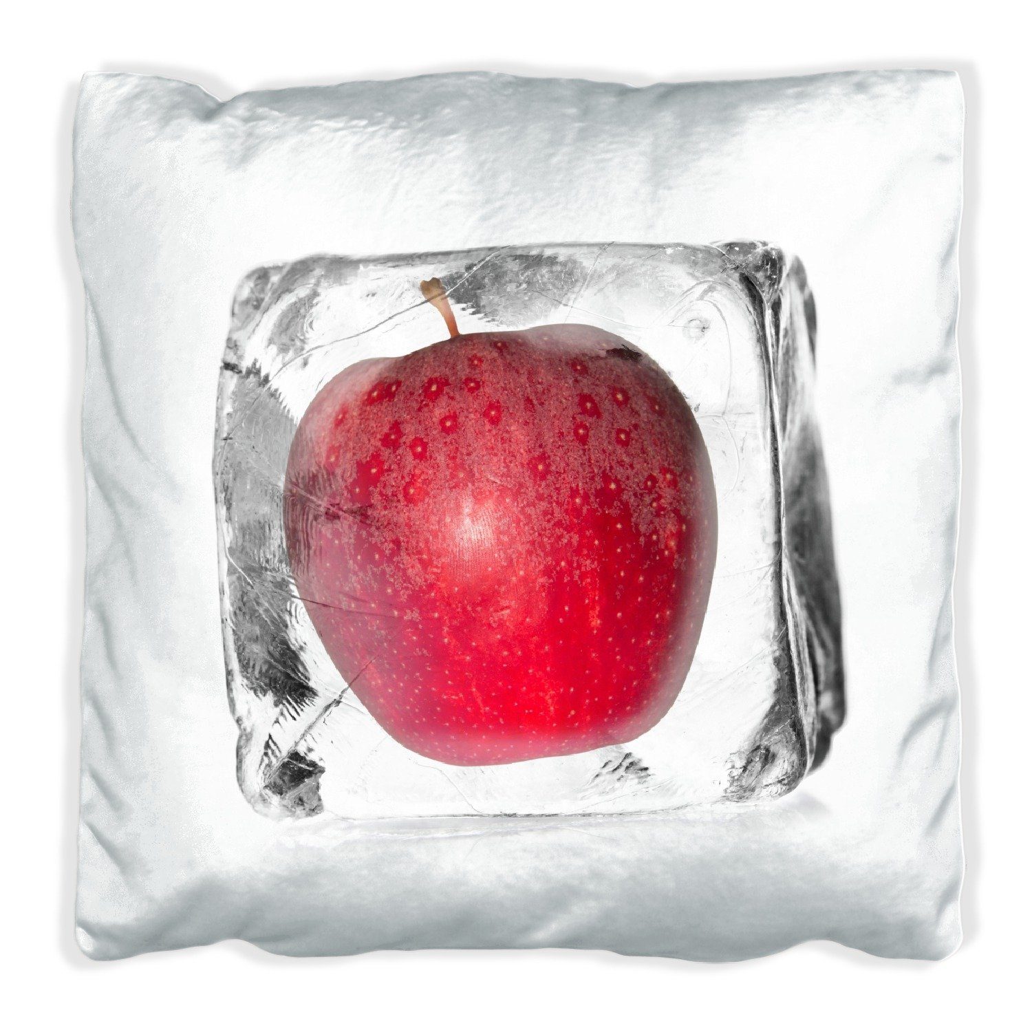 Wallario Dekokissen Roter Apfel in Eiswürfel - Eiskaltes Obst, handgenäht