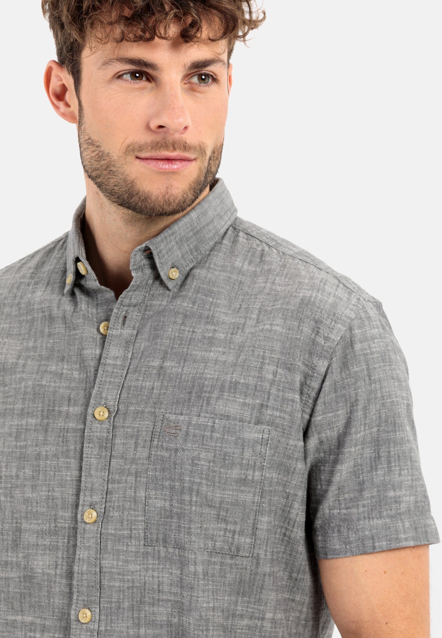 camel active Kurzarmhemd aus reiner Baumwolle Kurzarm Button-Down Button-Down