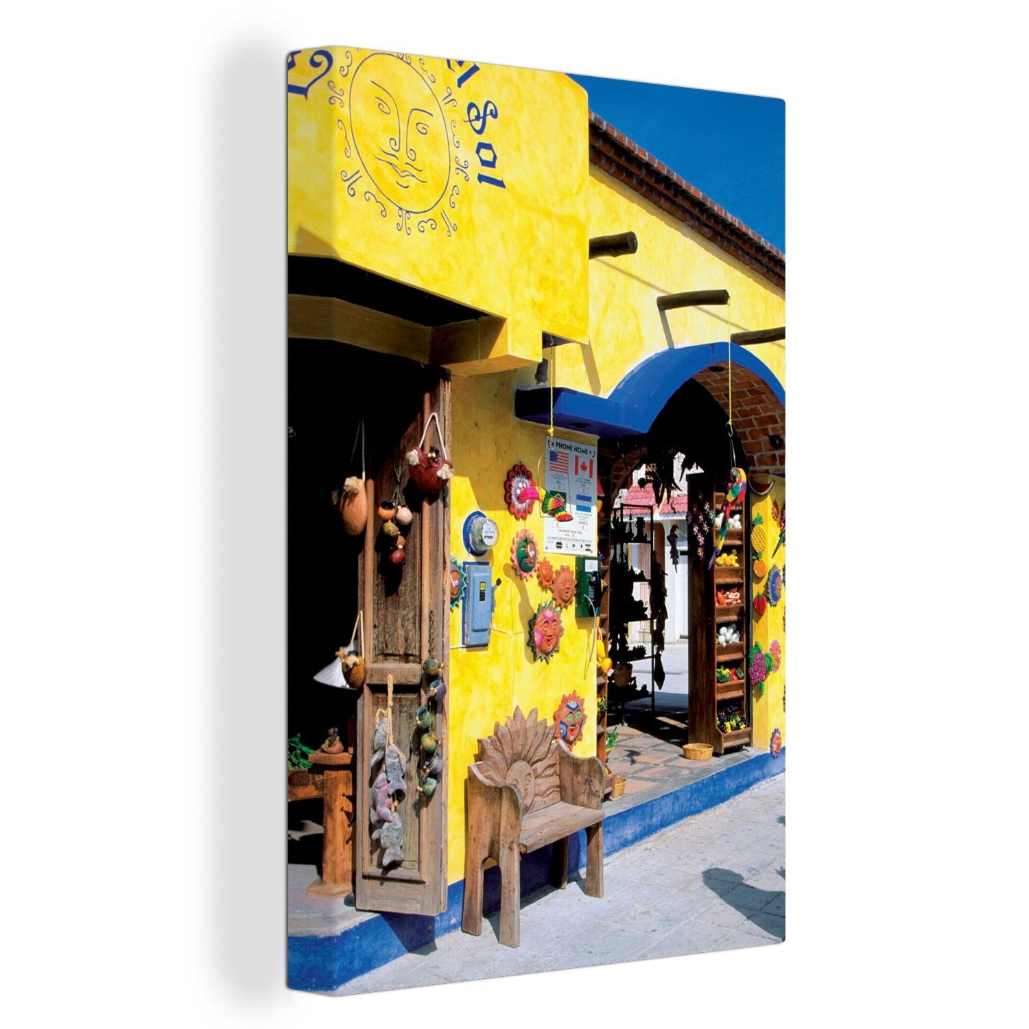 OneMillionCanvasses® Leinwandbild Souvenirladen in Playa fertig inkl. St), 20x30 Gemälde, cm bespannt Carmen, Leinwandbild Zackenaufhänger, del (1 Mexiko