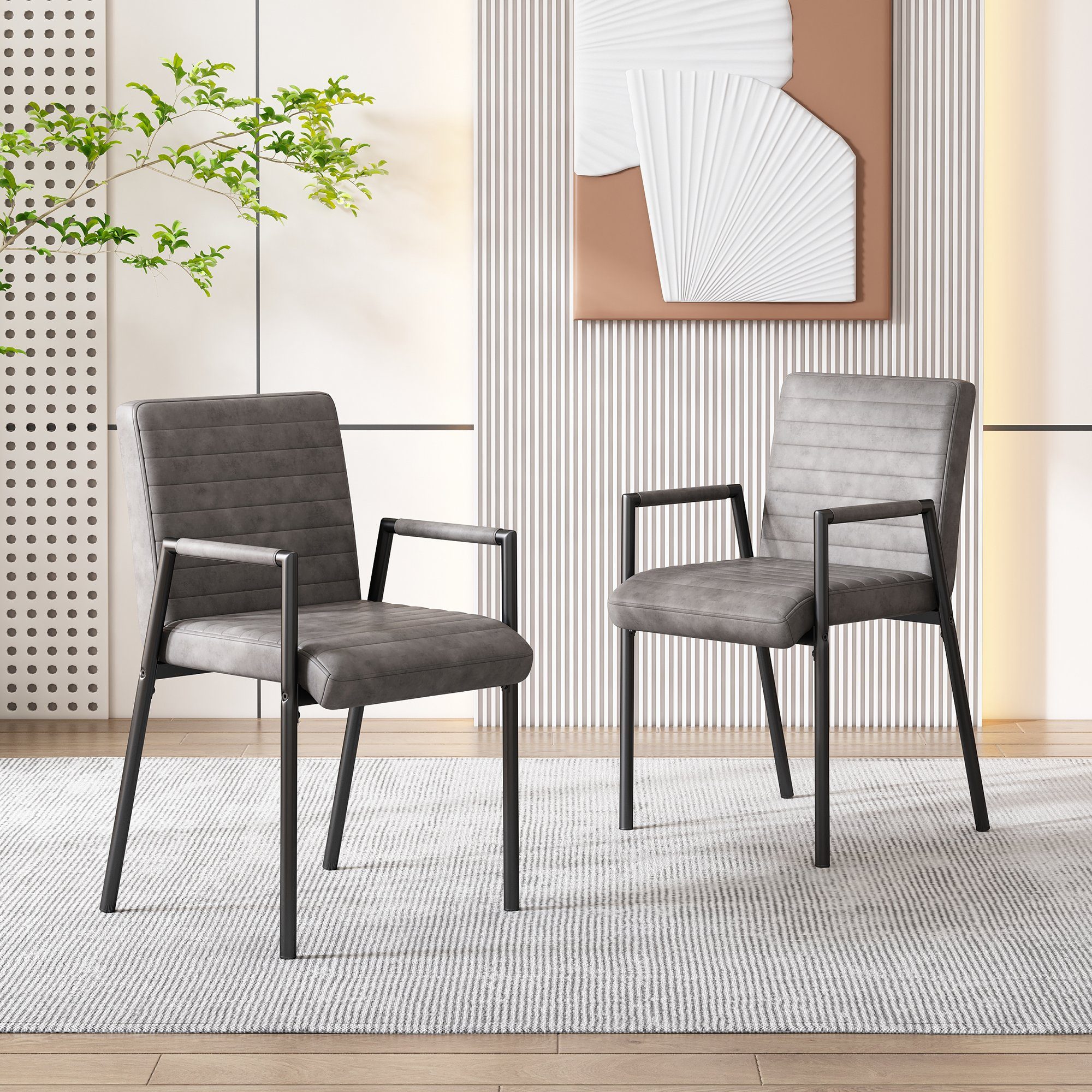 Ulife Stuhl Esszimmerstuhl Vertikal gestreifte moderne Stühle (2 St), Schlafzimmer-Wohnzimmerstuhl, Sessel, 2er Set Grau | Grau